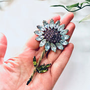Vintage Brooch, Weiss Brooch, Rhinestone Jewelry, Flower Pin, Large Pin, Daisy Brooch, Vintage Jewelry, Weiss Jewelry, Costume Jewelry, Blue