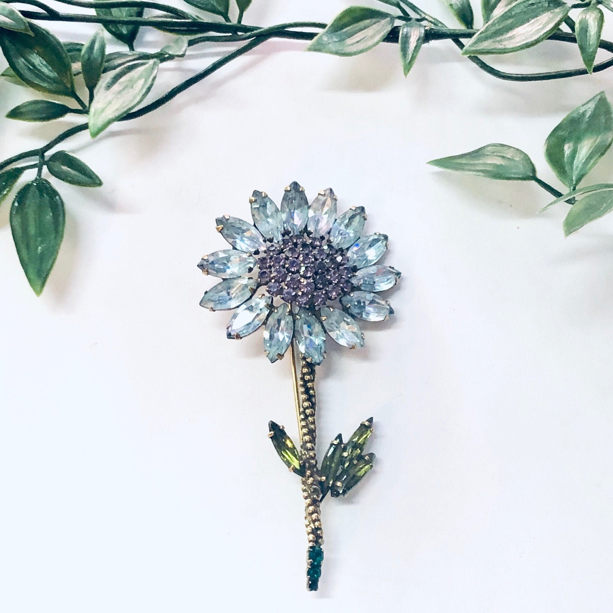 Vintage Brooch, Weiss Brooch, Rhinestone Jewelry, Flower Pin, Large Pin, Daisy Brooch, Vintage Jewelry, Weiss Jewelry, Costume Jewelry, Blue