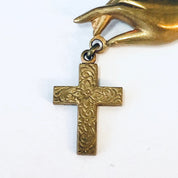 Vintage Brooch, Hand Pin, Vintage Jewelry, Religious Jewelry, Cross Brooch, Gold Toned Pin, Costume Jewelry, Cross Pin, Hand Jewelry, Cross