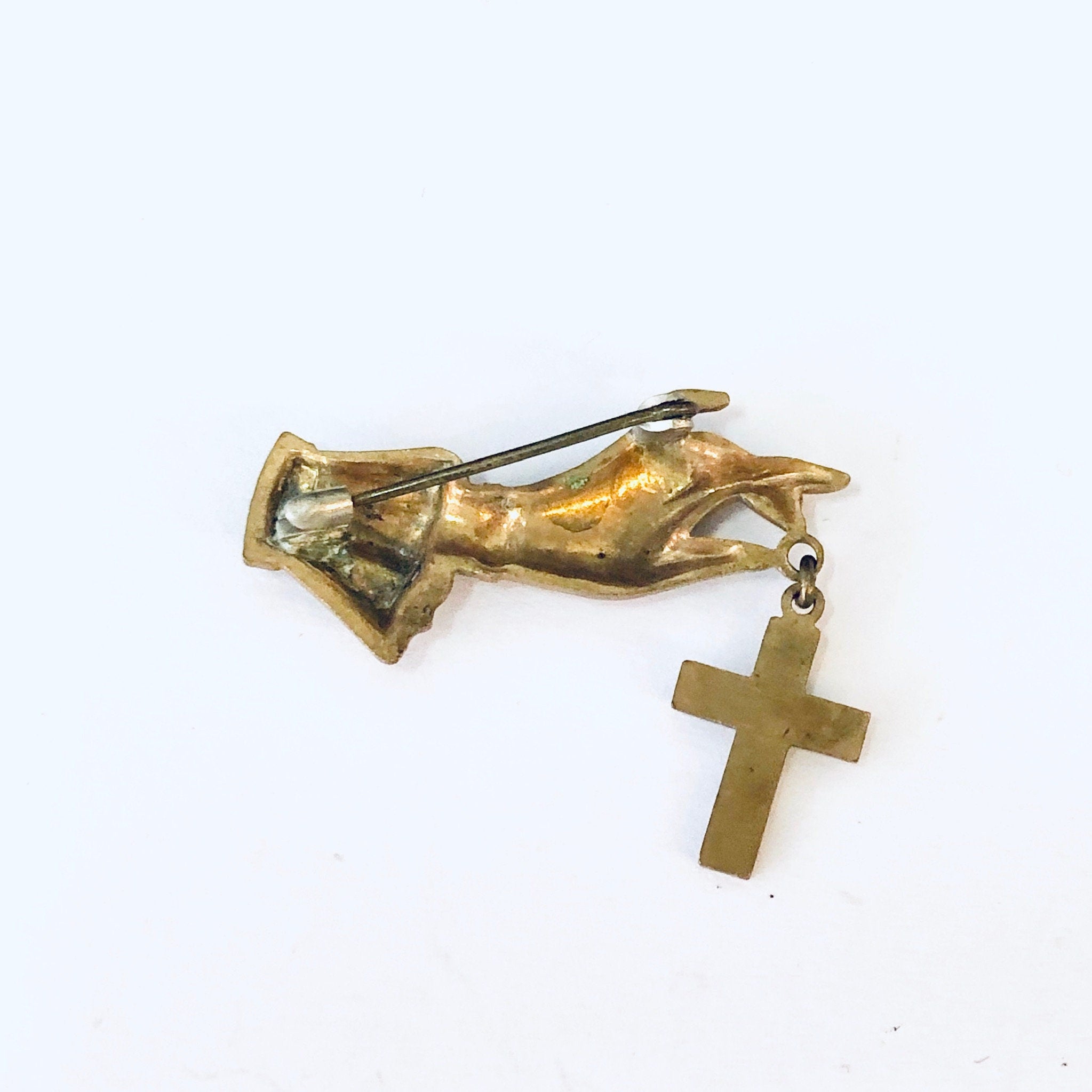 Vintage Brooch, Hand Pin, Vintage Jewelry, Religious Jewelry, Cross Brooch, Gold Toned Pin, Costume Jewelry, Cross Pin, Hand Jewelry, Cross