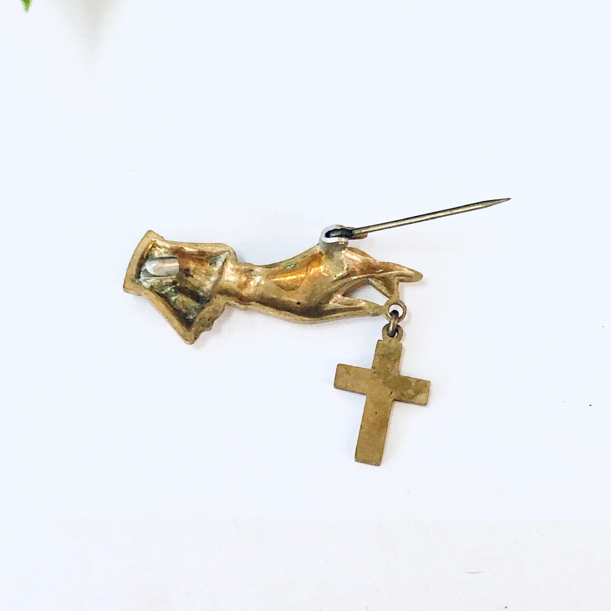 Vintage Brooch, Hand Pin, Vintage Jewelry, Religious Jewelry, Cross Brooch, Gold Toned Pin, Costume Jewelry, Cross Pin, Hand Jewelry, Cross