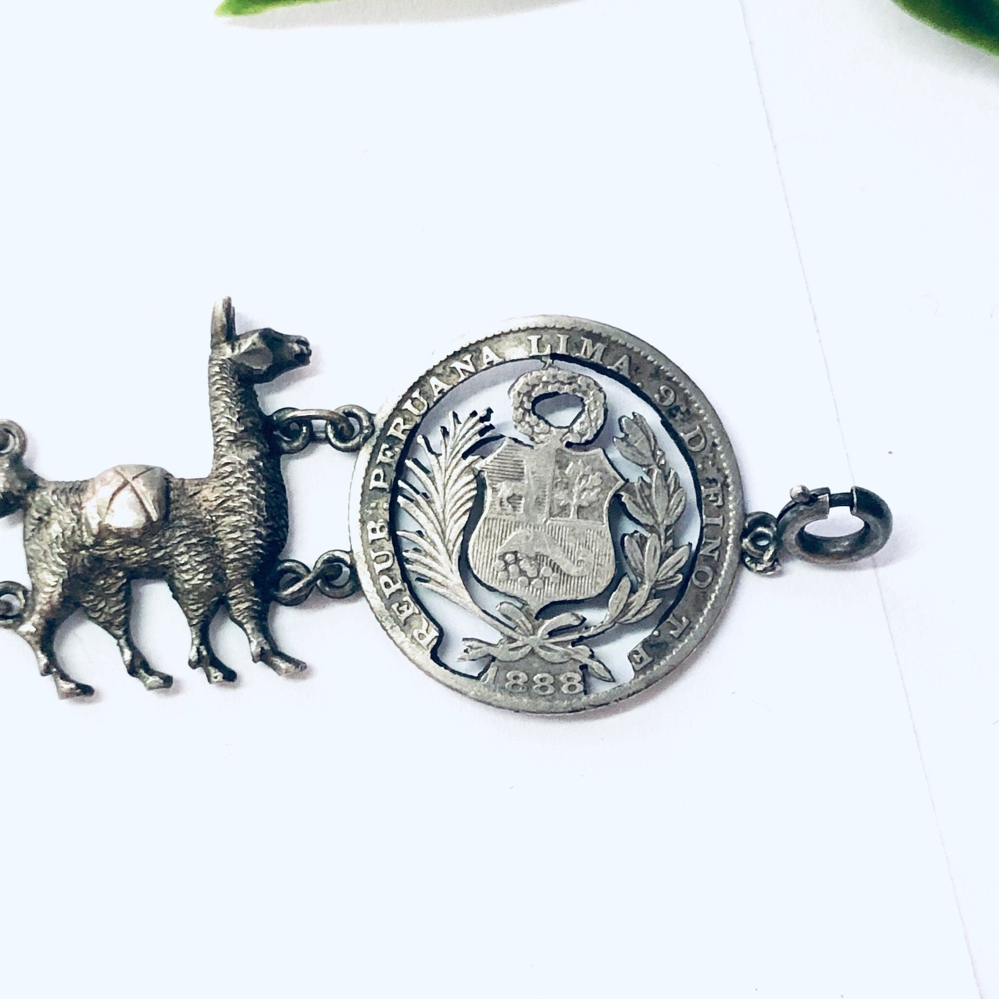 Vintage Bracelet, Repub Peruana Lima, Coin Bracelet, Llama Bracelet, Alpaca Jewelry, Peruvian Coin Bracelet, Vintage Jewelry, Unique Jewelry