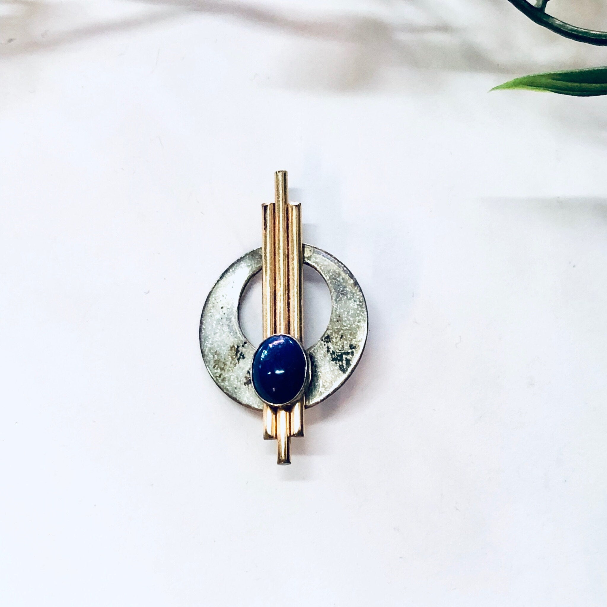 Vintage Brooch, Silver Brooch, Gold Filled Jewelry, Abstract Jewelry, Vintage Jewelry, Unique Pin, Minimalist Pin, Blue Stone, Blue Pin, 925