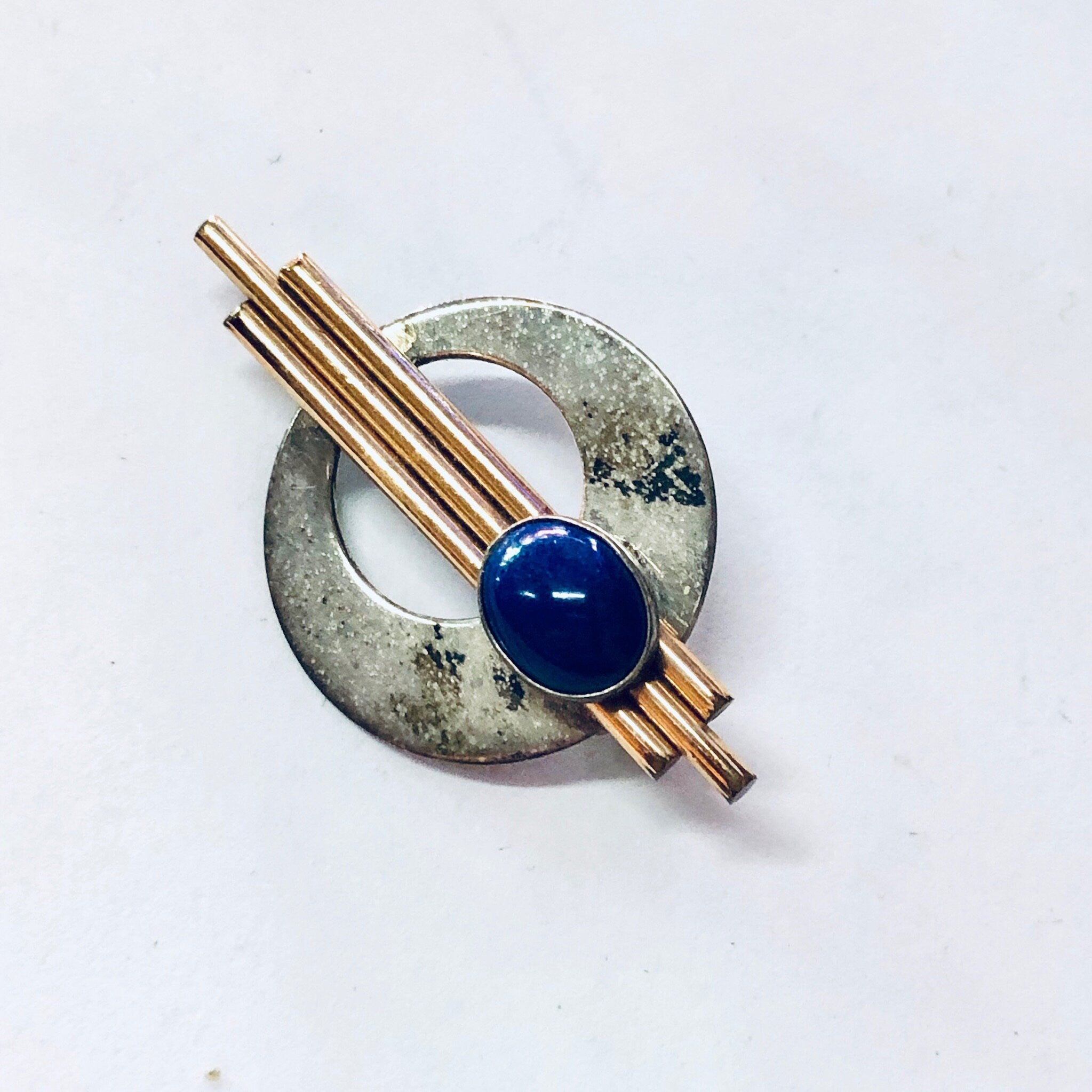 Vintage Brooch, Silver Brooch, Gold Filled Jewelry, Abstract Jewelry, Vintage Jewelry, Unique Pin, Minimalist Pin, Blue Stone, Blue Pin, 925