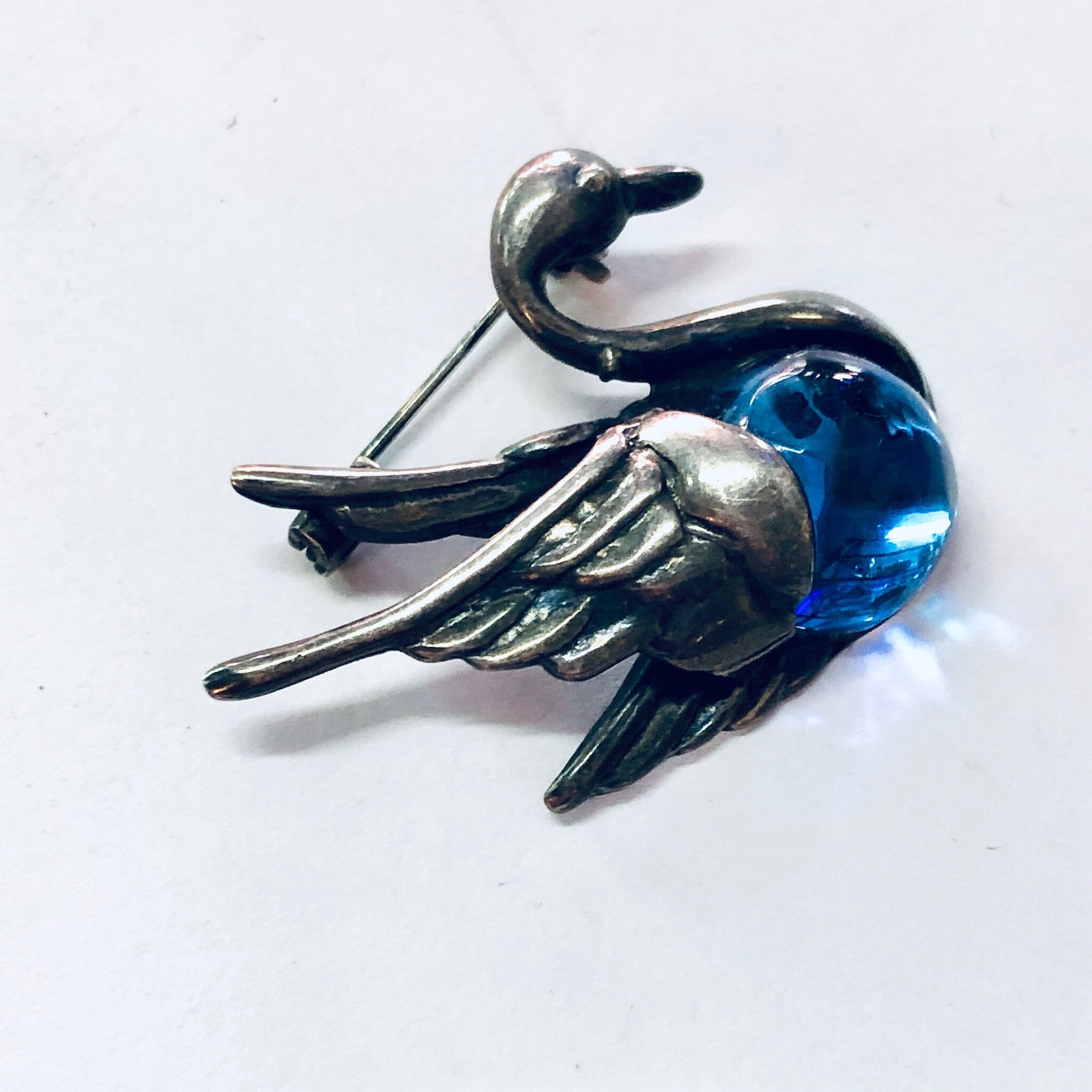 Vintage Pin, Silver Brooch, Vintage Brooch, Vintage jewelry, Bird Jewelry, Swan Pin, Blue Stone, Silver and Blue, Bird Brooch, Duck Pin, 925