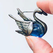 Vintage Pin, Silver Brooch, Vintage Brooch, Vintage jewelry, Bird Jewelry, Swan Pin, Blue Stone, Silver and Blue, Bird Brooch, Duck Pin, 925