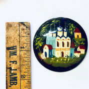 Vintage Brooch, Russian Lacquer Pin, Hand Painted Brooch, Vintage Pin, Religious Jewelry, Black Pin, Church Pin, Colorful Jewelry, Blue Pin