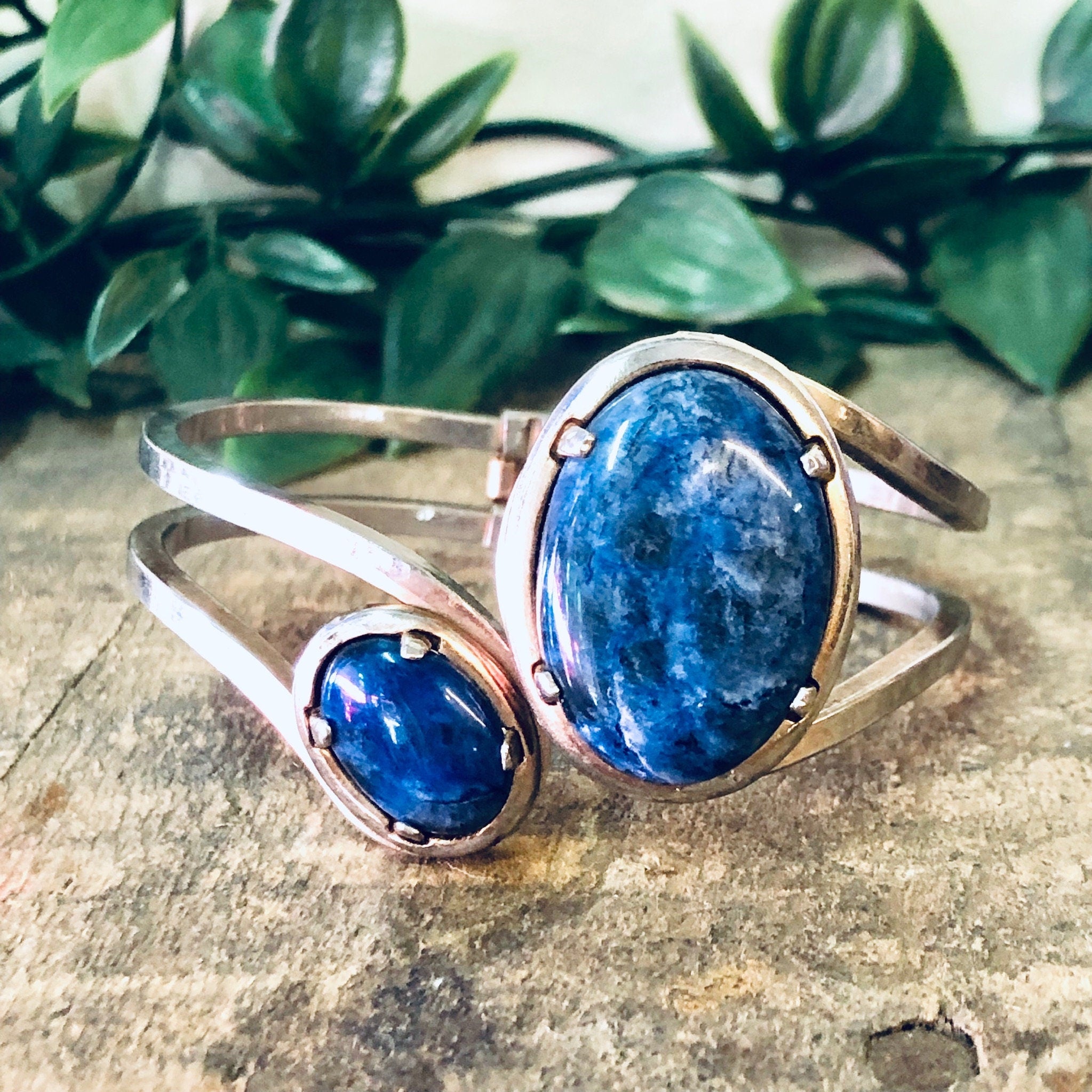 Vintage Bracelet, Cuff Bracelet, Wrap Bracelet, Hinged Bracelet, Blue Stones, Costume Jewelry, Silver Toned Cuff, Blue and Silver, Unique