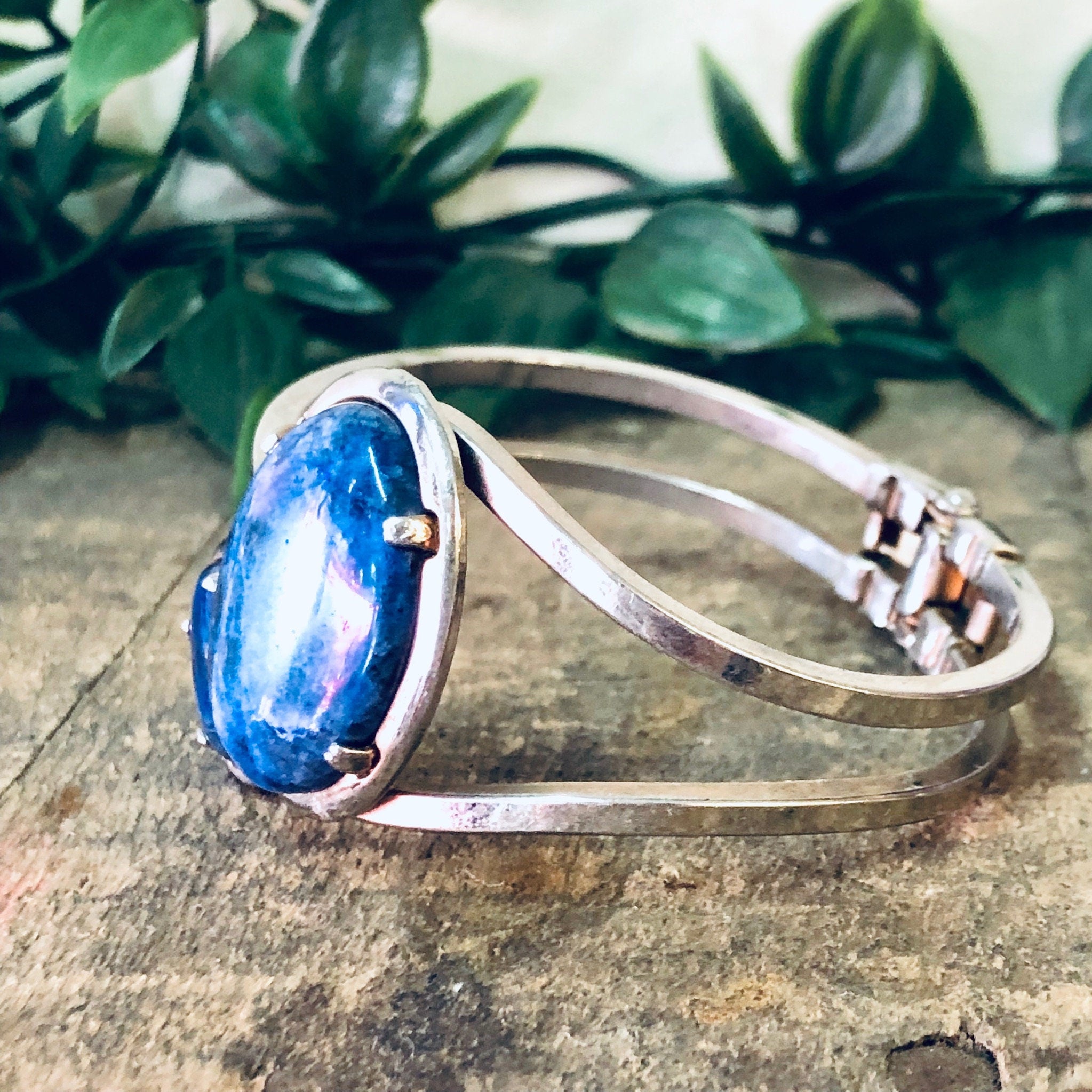 Vintage Bracelet, Cuff Bracelet, Wrap Bracelet, Hinged Bracelet, Blue Stones, Costume Jewelry, Silver Toned Cuff, Blue and Silver, Unique