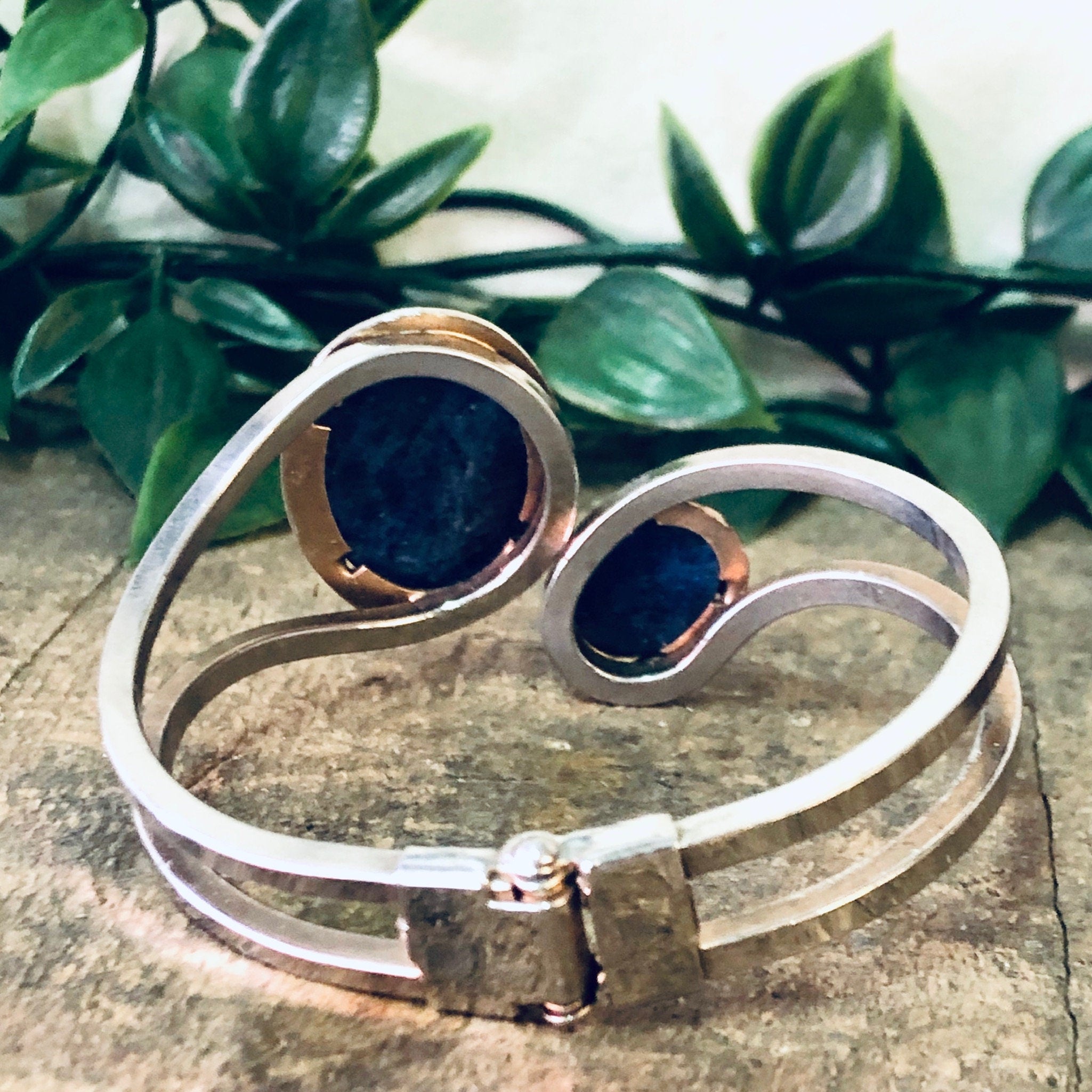 Vintage Bracelet, Cuff Bracelet, Wrap Bracelet, Hinged Bracelet, Blue Stones, Costume Jewelry, Silver Toned Cuff, Blue and Silver, Unique