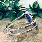 Vintage Bracelet, Cuff Bracelet, Wrap Bracelet, Hinged Bracelet, Blue Stones, Costume Jewelry, Silver Toned Cuff, Blue and Silver, Unique