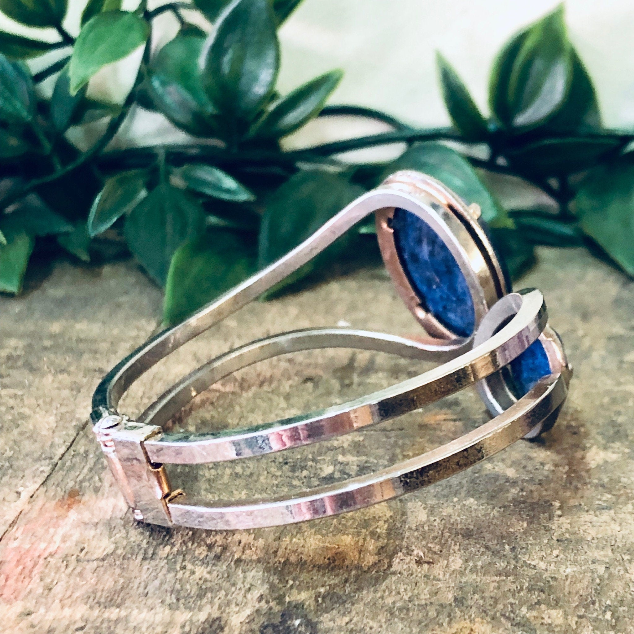 Vintage Bracelet, Cuff Bracelet, Wrap Bracelet, Hinged Bracelet, Blue Stones, Costume Jewelry, Silver Toned Cuff, Blue and Silver, Unique