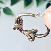Vintage Earrings, Hoop earrings, Gold Earrings, 14K gold Earrings, Ram Earrings, Ram Jewelry, Ram Head Earrings, Unique Jewelry, Gold Ram