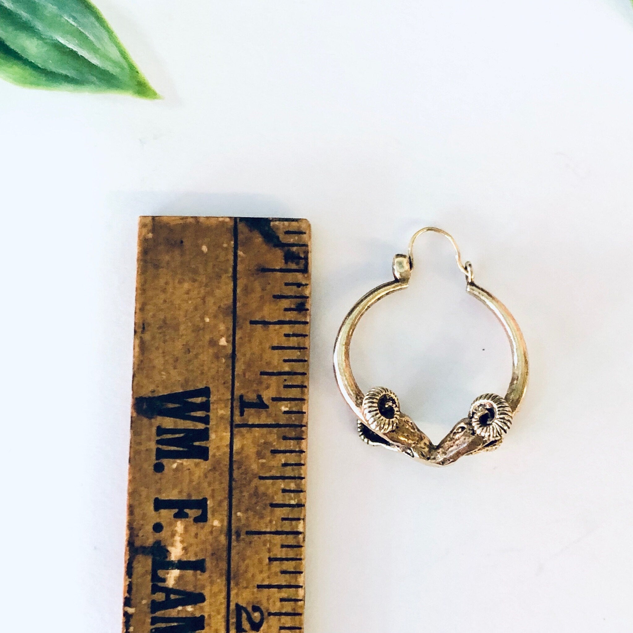 Vintage Earrings, Hoop earrings, Gold Earrings, 14K gold Earrings, Ram Earrings, Ram Jewelry, Ram Head Earrings, Unique Jewelry, Gold Ram