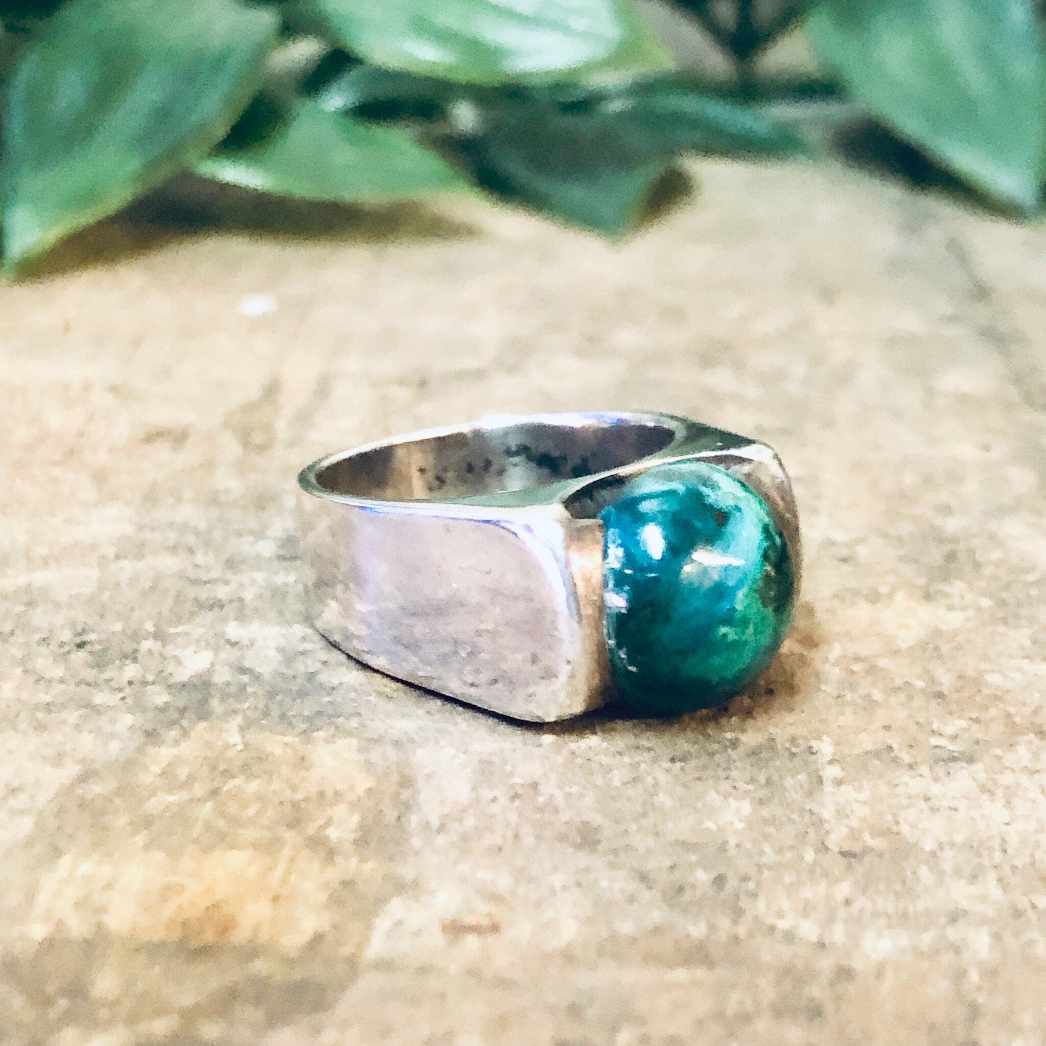 Vintage Ring, Silver Ring, Chrysocolla Ring, Chrysocolla Stone, Made in Israel, Statement Jewelry, Unique Ring, Minimal Design, Sleek Ring