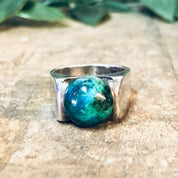 Vintage Ring, Silver Ring, Chrysocolla Ring, Chrysocolla Stone, Made in Israel, Statement Jewelry, Unique Ring, Minimal Design, Sleek Ring