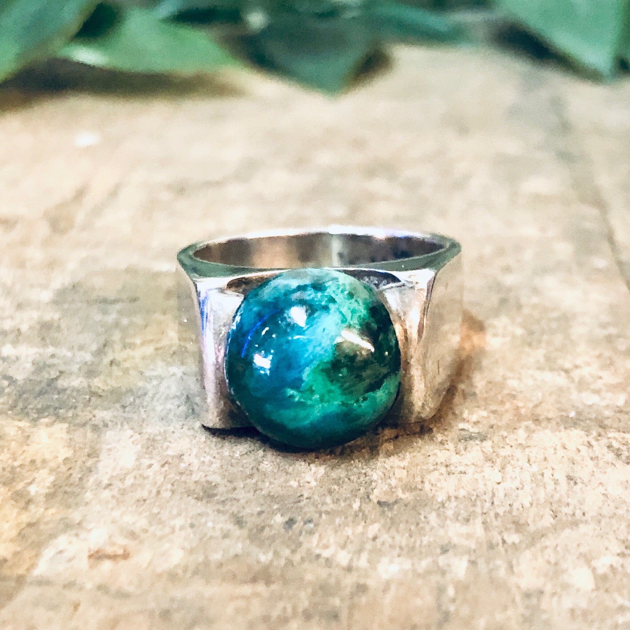 Vintage Ring, Silver Ring, Chrysocolla Ring, Chrysocolla Stone, Made in Israel, Statement Jewelry, Unique Ring, Minimal Design, Sleek Ring