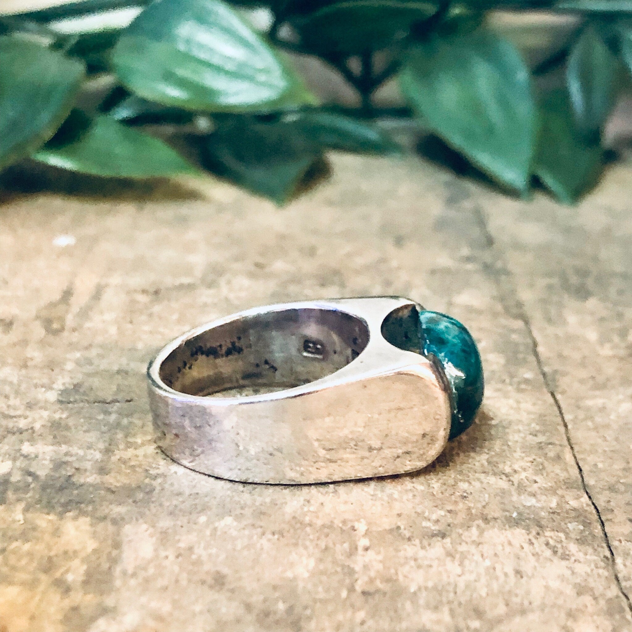 Vintage Ring, Silver Ring, Chrysocolla Ring, Chrysocolla Stone, Made in Israel, Statement Jewelry, Unique Ring, Minimal Design, Sleek Ring