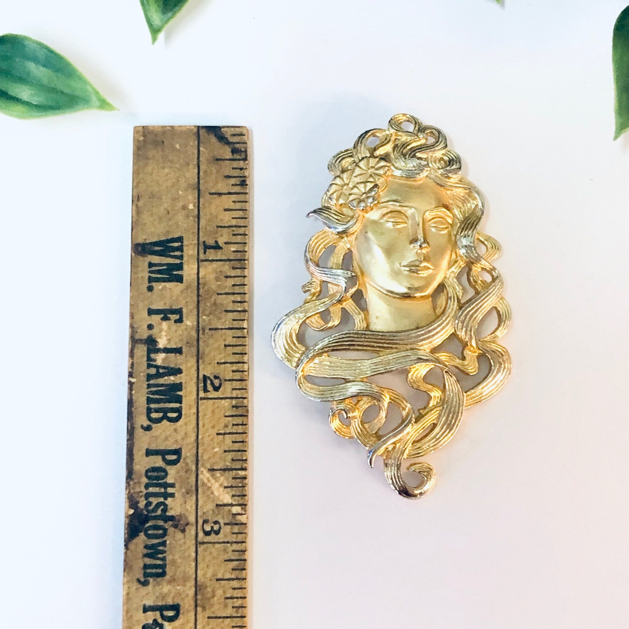 Vintage Brooch, JJ Jonette 1988, JJ 1988 Brooch, Gold Toned Brooch, Lady Brooch, Face Brooch, Art Nouveau Pin, Art Nouveau Brooch, Costume