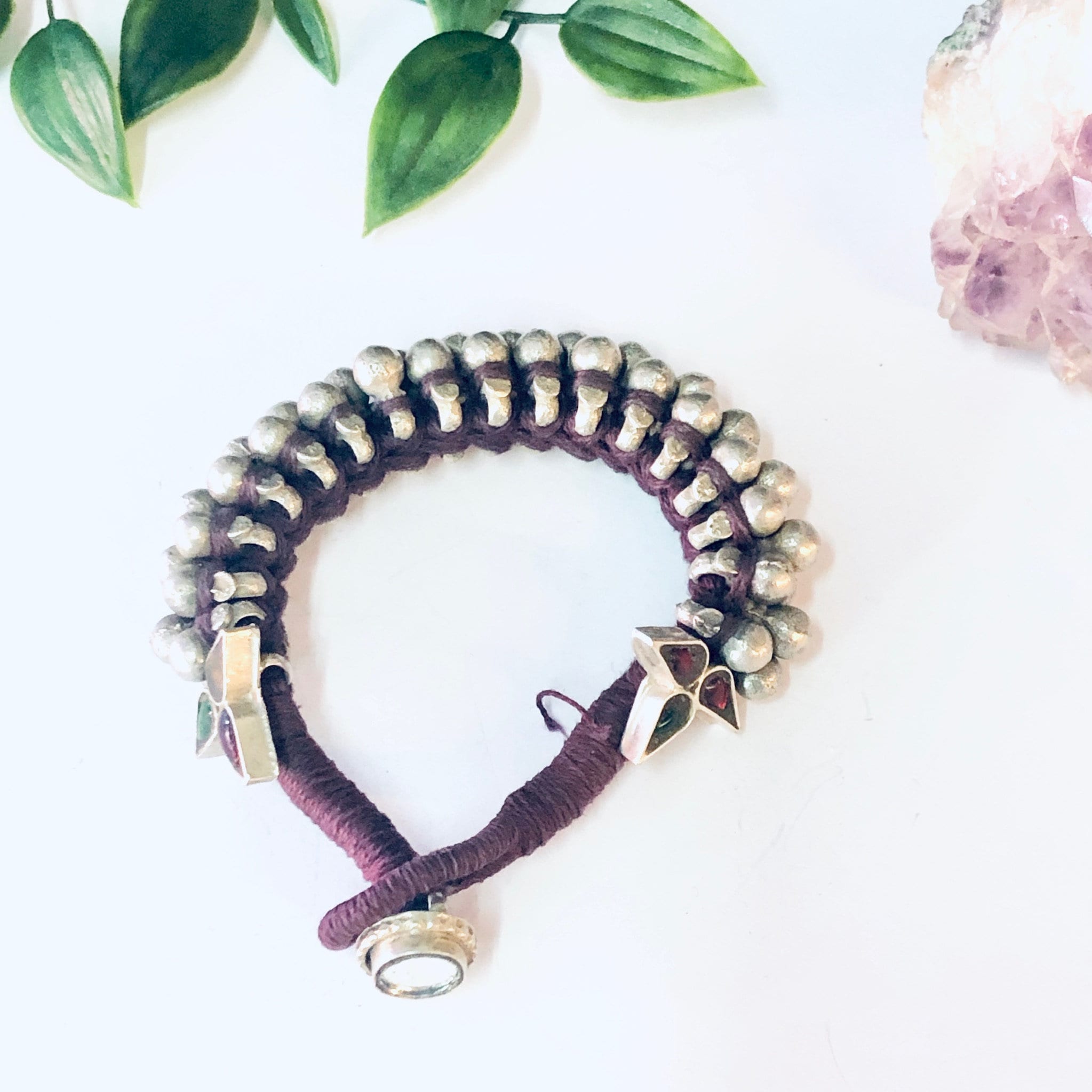 Vintage Bracelet, Beaded Bracelet, India Silver, India Bracelet, Vintage Jewelry, Unique Bracelet, Statement Jewelry, Maroon Bracelet, 925