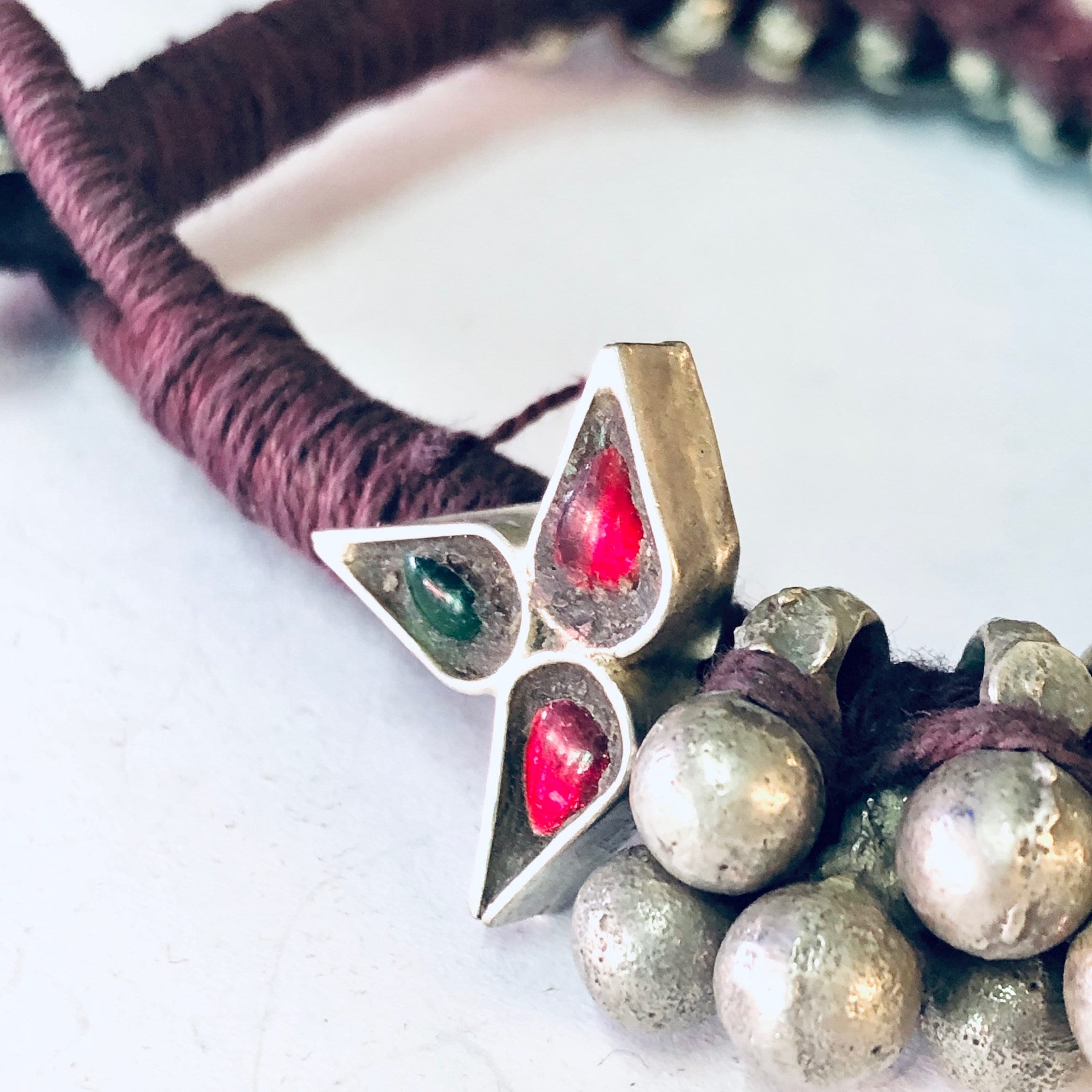 Vintage Bracelet, Beaded Bracelet, India Silver, India Bracelet, Vintage Jewelry, Unique Bracelet, Statement Jewelry, Maroon Bracelet, 925