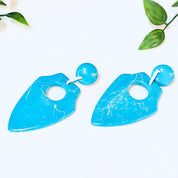 Vintage Earrings, Plastic Earrings, Blue Earrings, 80s Earrings, Dangle Earrings, Unique Jewelry, Bright Blue Jewelry, Marble Earrings,