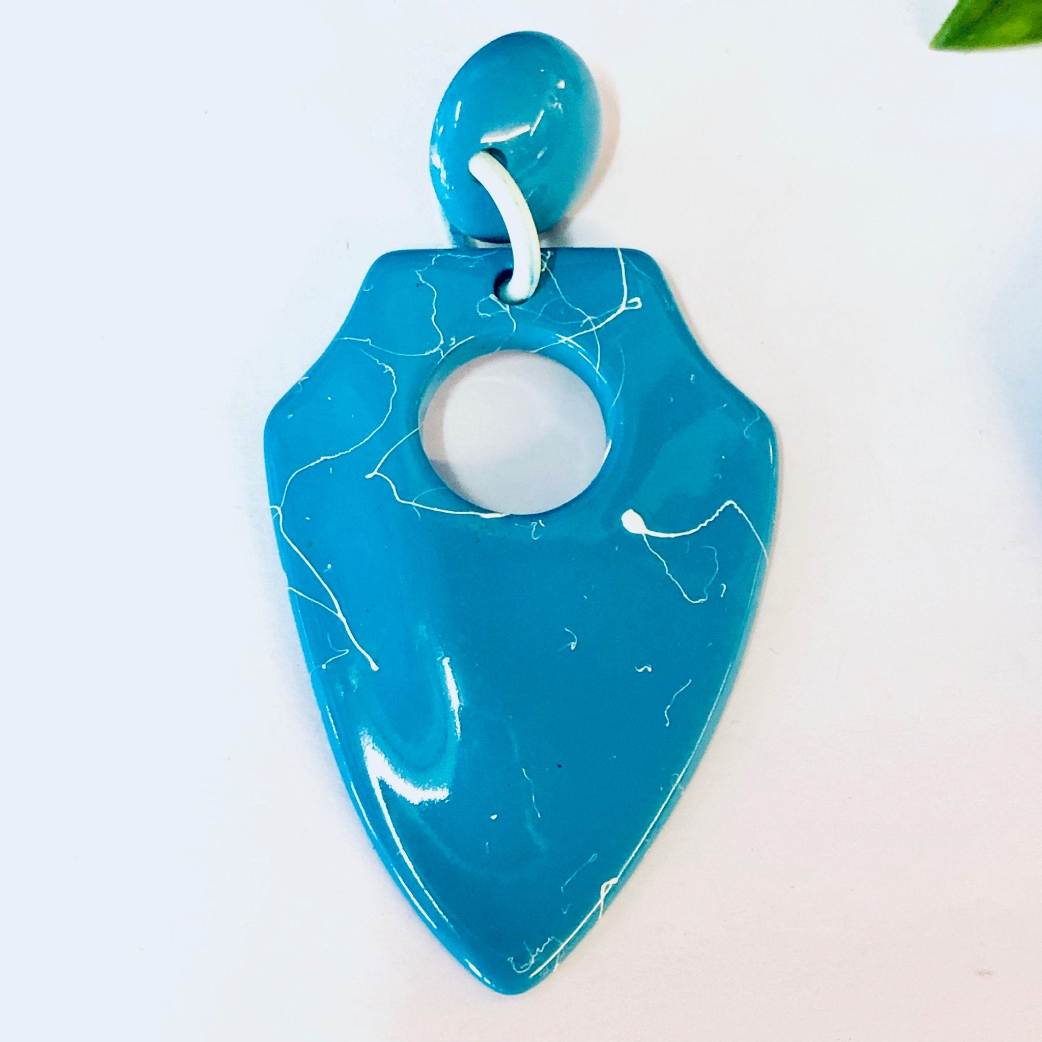 Vintage Earrings, Plastic Earrings, Blue Earrings, 80s Earrings, Dangle Earrings, Unique Jewelry, Bright Blue Jewelry, Marble Earrings,