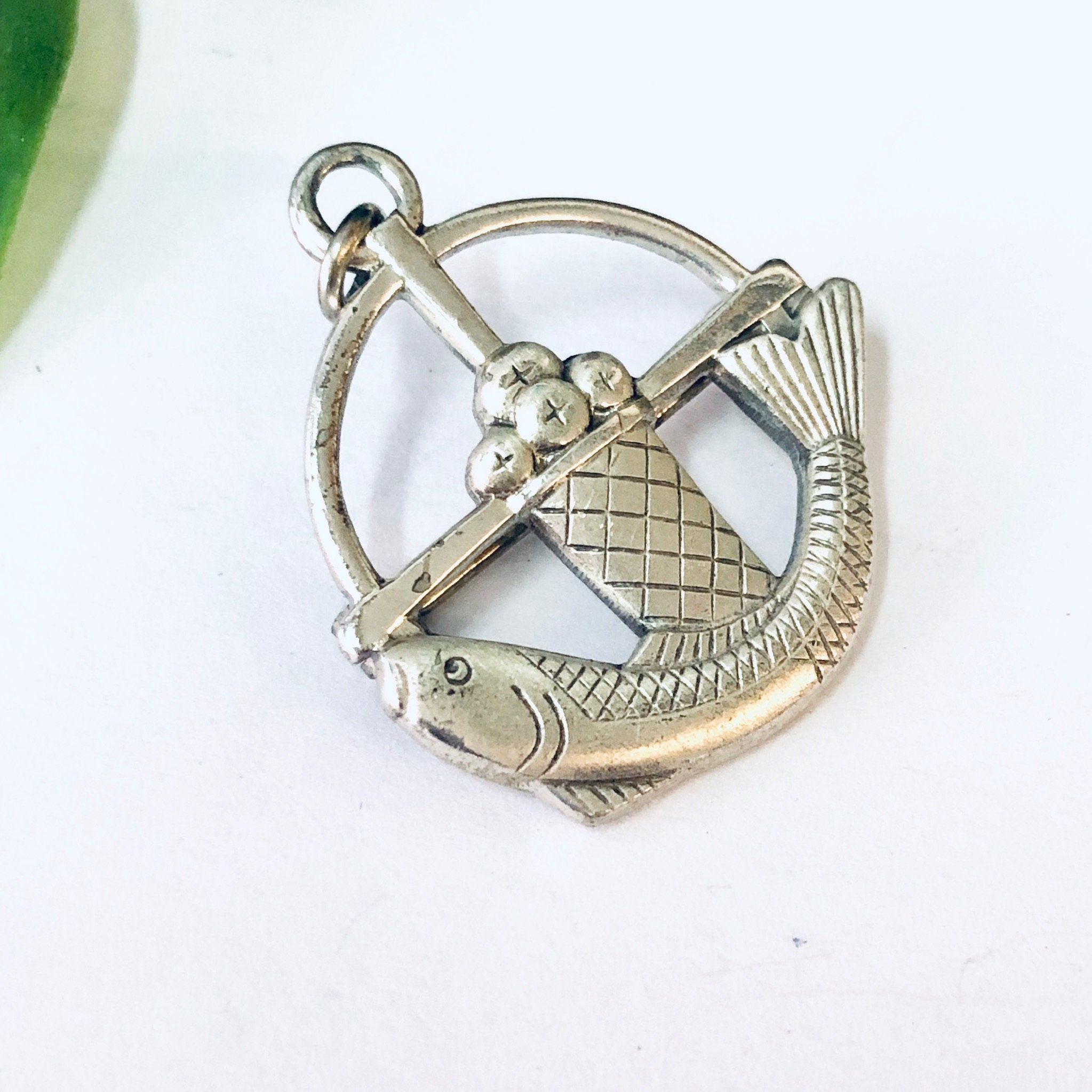 Vintage Pin, Religious Jewelry, Silver Pin, Christian Symbol Pin, Fish Pin, Basket Pin, Cross Pin, Creed Sterling, 925 Pin, Fish Pendant,