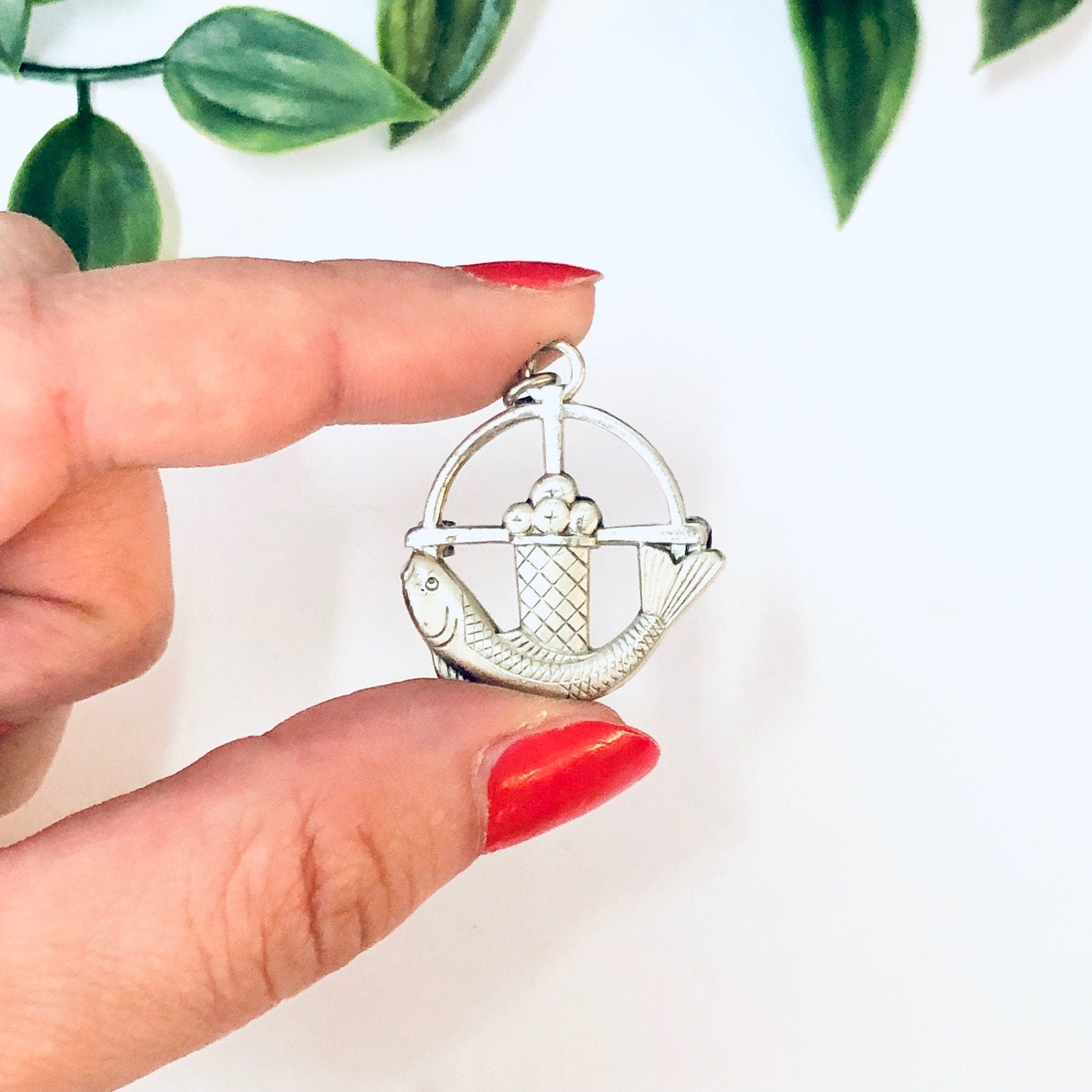 Vintage Pin, Religious Jewelry, Silver Pin, Christian Symbol Pin, Fish Pin, Basket Pin, Cross Pin, Creed Sterling, 925 Pin, Fish Pendant,