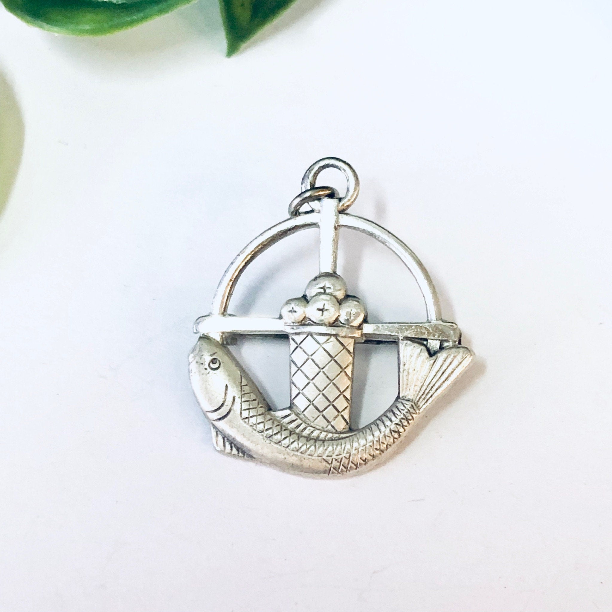 Vintage Pin, Religious Jewelry, Silver Pin, Christian Symbol Pin, Fish Pin, Basket Pin, Cross Pin, Creed Sterling, 925 Pin, Fish Pendant,