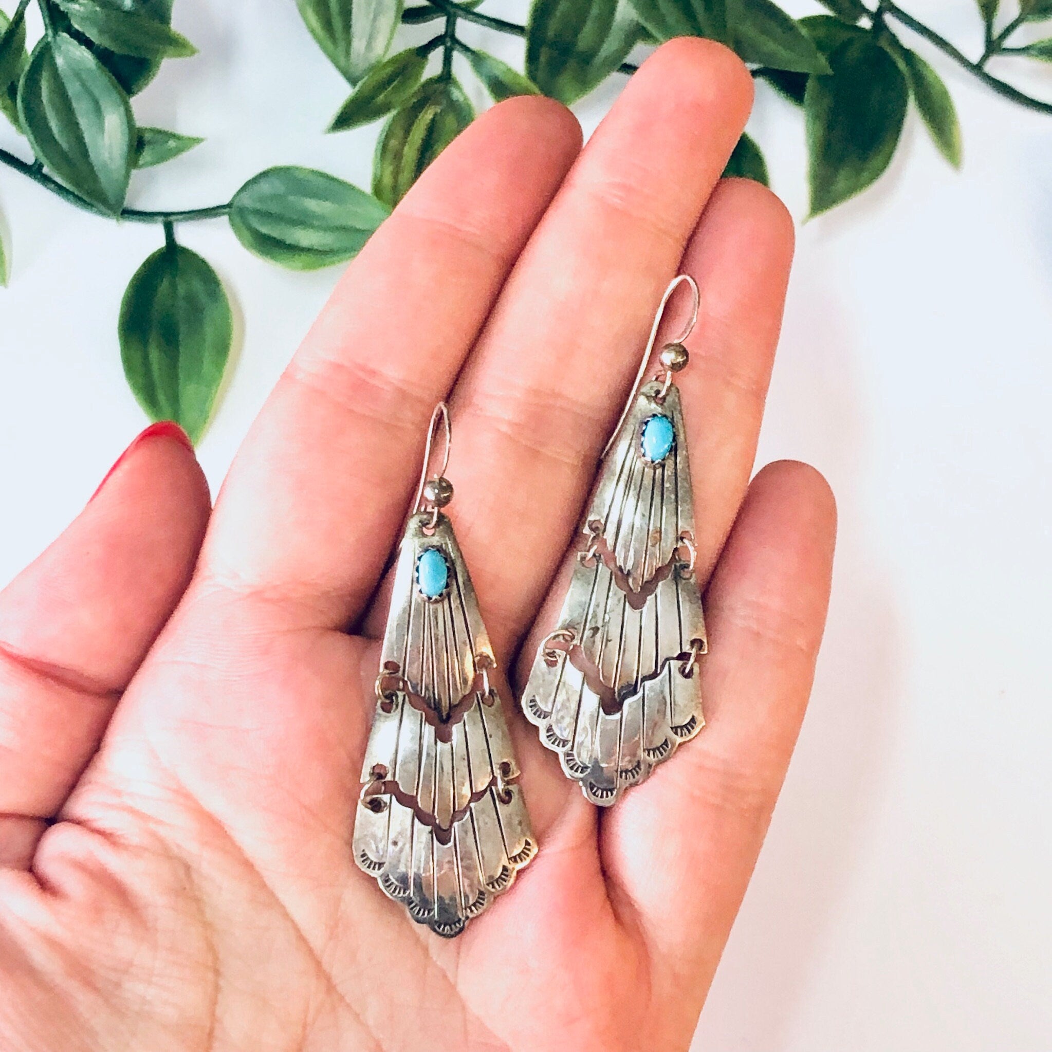 Vintage Earrings, Silver Earrings, Turquoise Earrings, Dangle Earrings, Drop Earrings, Silver and Blue, Vintage Jewelry, 925 Earrings, Blue