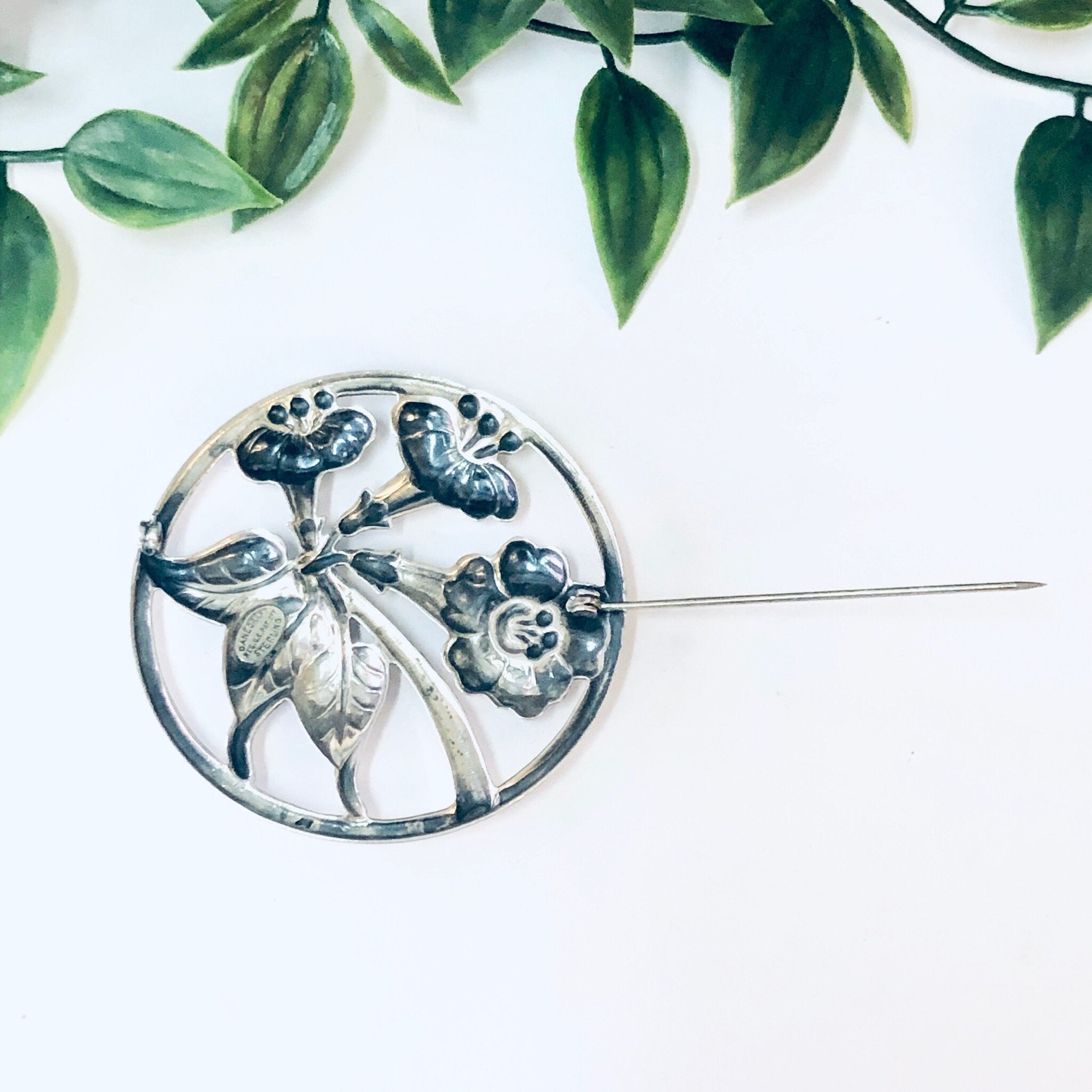 1940s Danecraft Sterling Silver Trumpet Lily Morning Glory Brooch Pin, Danecraft Jewelry, Silver Jewelry, Statement Jewelry, Flower Pin, 925