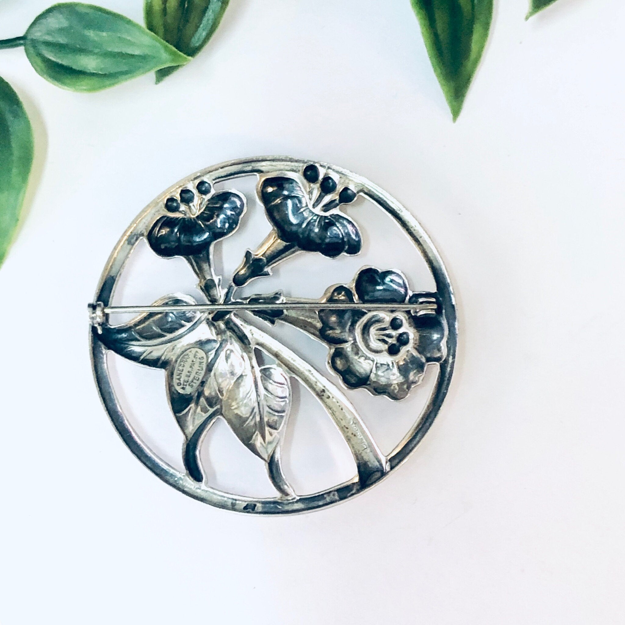 1940s Danecraft Sterling Silver Trumpet Lily Morning Glory Brooch Pin, Danecraft Jewelry, Silver Jewelry, Statement Jewelry, Flower Pin, 925