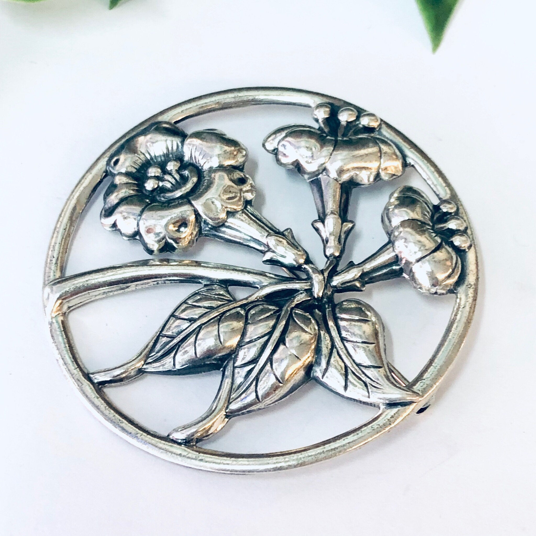 1940s Danecraft Sterling Silver Trumpet Lily Morning Glory Brooch Pin, Danecraft Jewelry, Silver Jewelry, Statement Jewelry, Flower Pin, 925