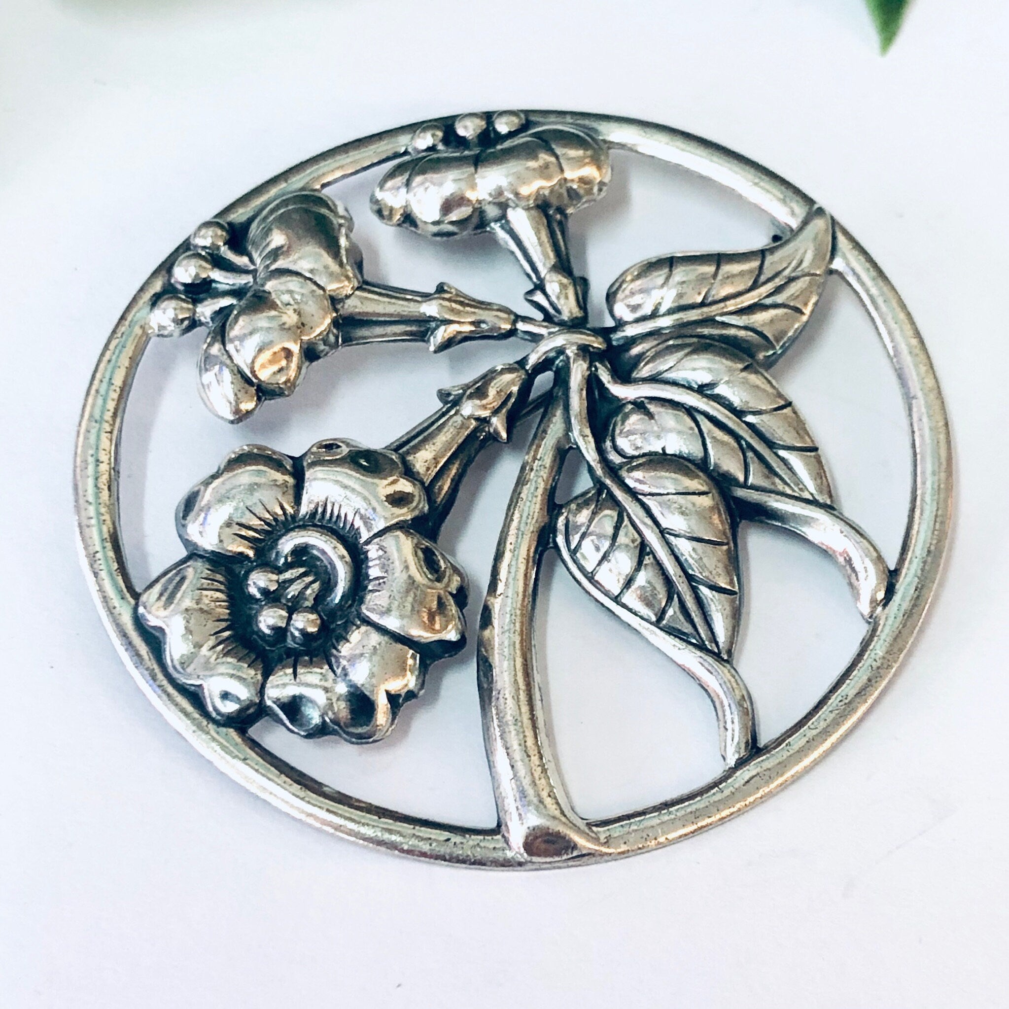 1940s Danecraft Sterling Silver Trumpet Lily Morning Glory Brooch Pin, Danecraft Jewelry, Silver Jewelry, Statement Jewelry, Flower Pin, 925