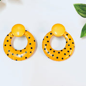 Vintage Earrings, Orange Earrings, Polka Dot Earrings, Polka Dot Jewelry, Orange and Black, Pierced Ears, Round Earrings, Costume Jewelry