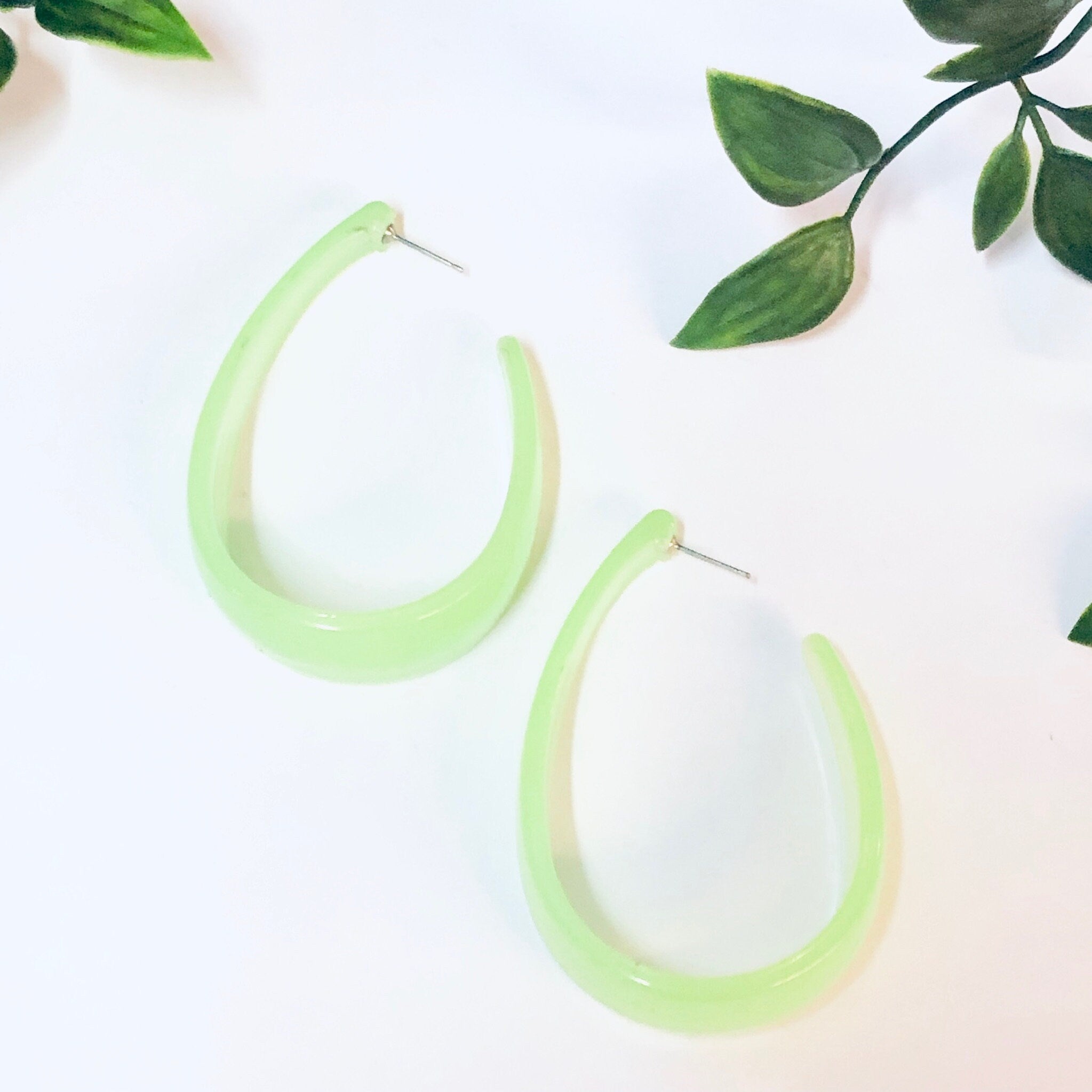 Vintage Earrings, Neon Earrings, Neon Green Earrings, Neon Jewelry, Pierced Ears, Dangle Earrings, Vintage Jewelry, Large Earrings, 1980s