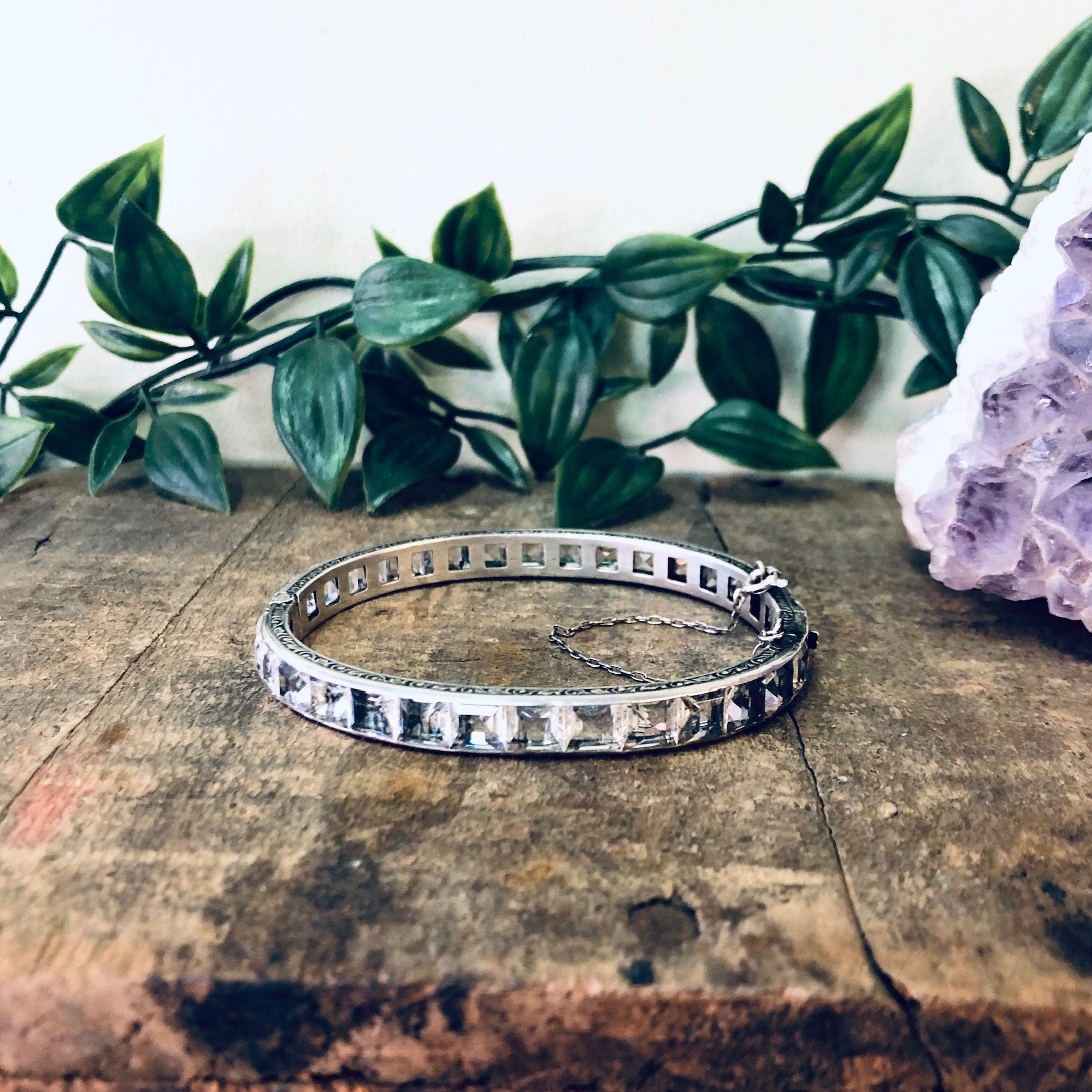 Vintage Bracelet, Silver Bracelet, Bangle Bracelet, Vintage Jewelry, Unique Jewelry, Faux Diamond Bangle, Bridal Jewelry, 925 Bracelet,