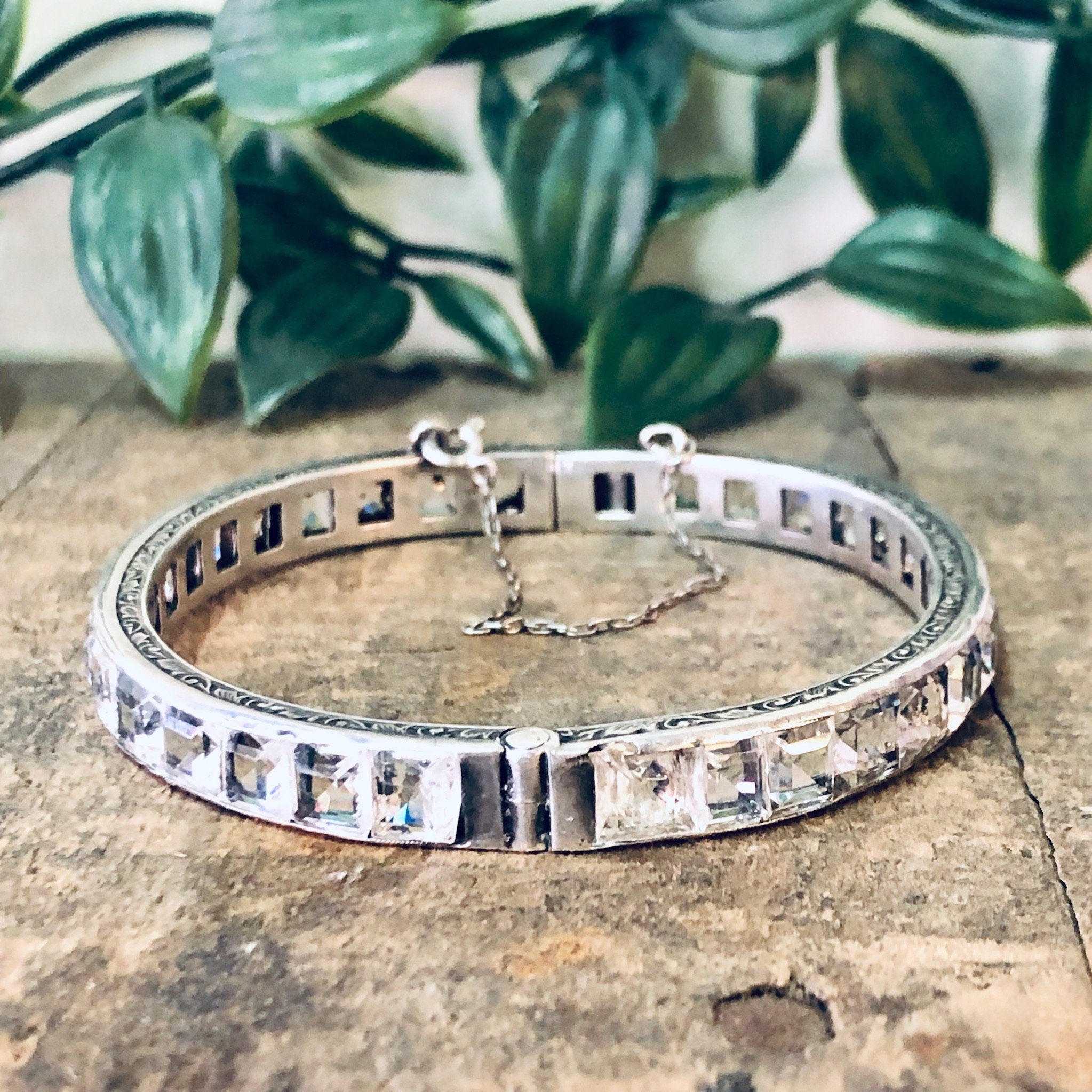 Vintage Bracelet, Silver Bracelet, Bangle Bracelet, Vintage Jewelry, Unique Jewelry, Faux Diamond Bangle, Bridal Jewelry, 925 Bracelet,