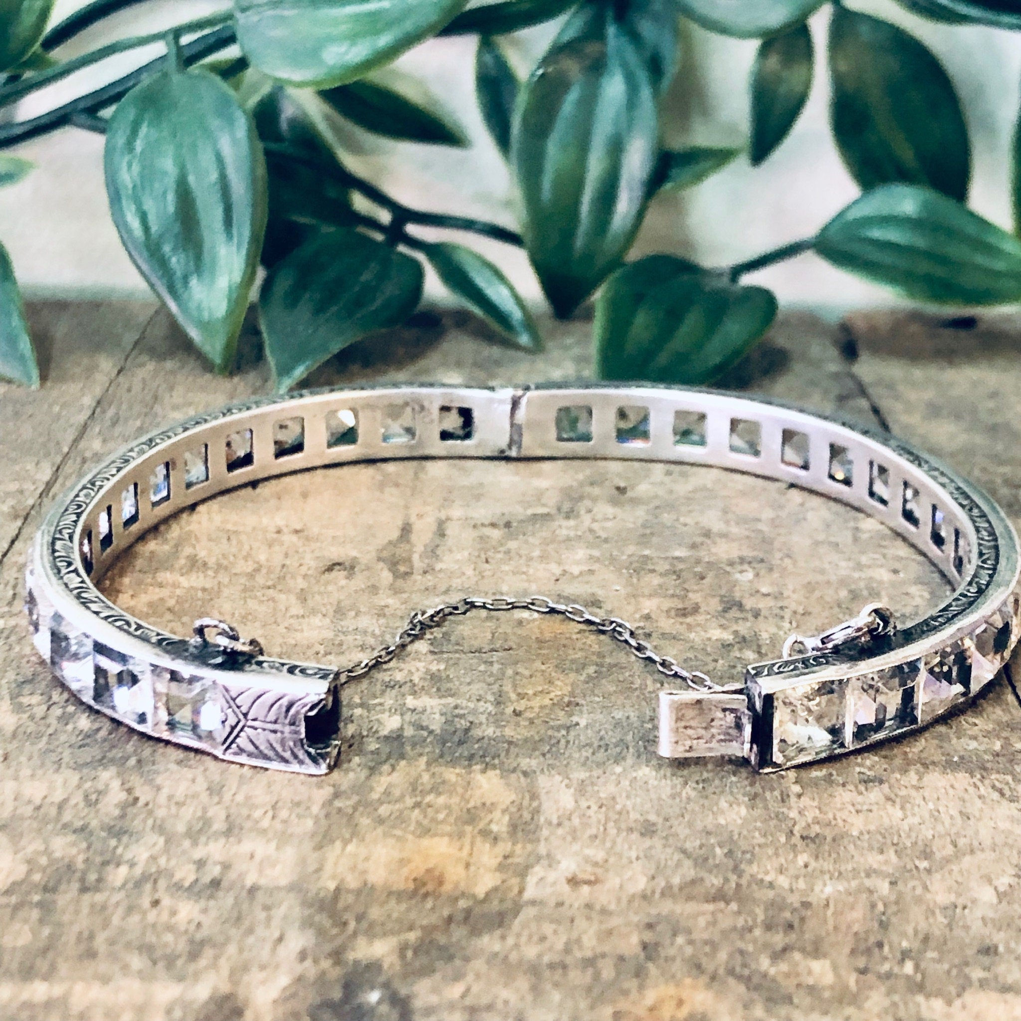 Vintage Bracelet, Silver Bracelet, Bangle Bracelet, Vintage Jewelry, Unique Jewelry, Faux Diamond Bangle, Bridal Jewelry, 925 Bracelet,