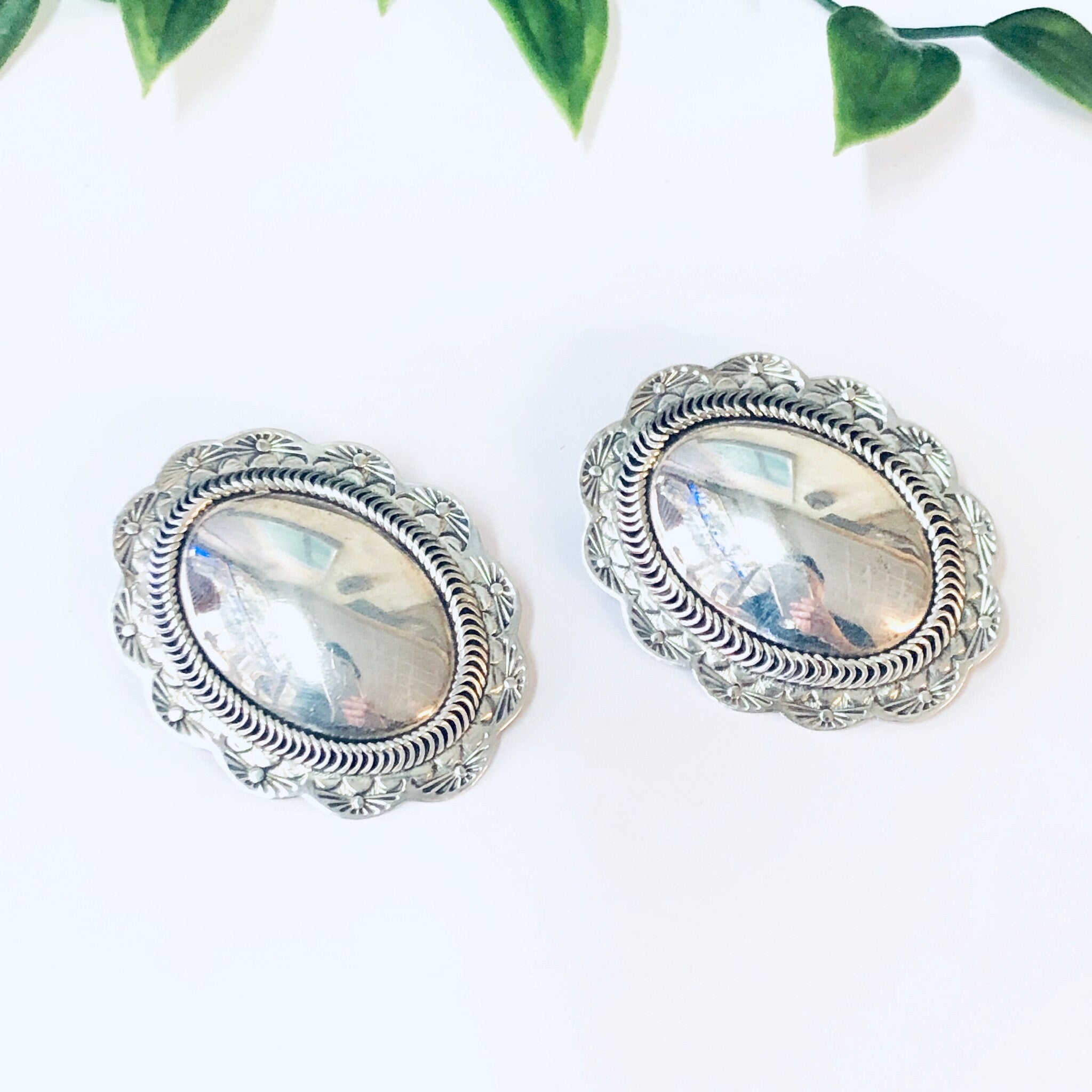 Vintage Earrings, Silver Earrings, Concho Earrings, Unique Jewelry, Clip On Earrings, Large Earrings, Taxco Jewelry, Taxco Earrings, 925