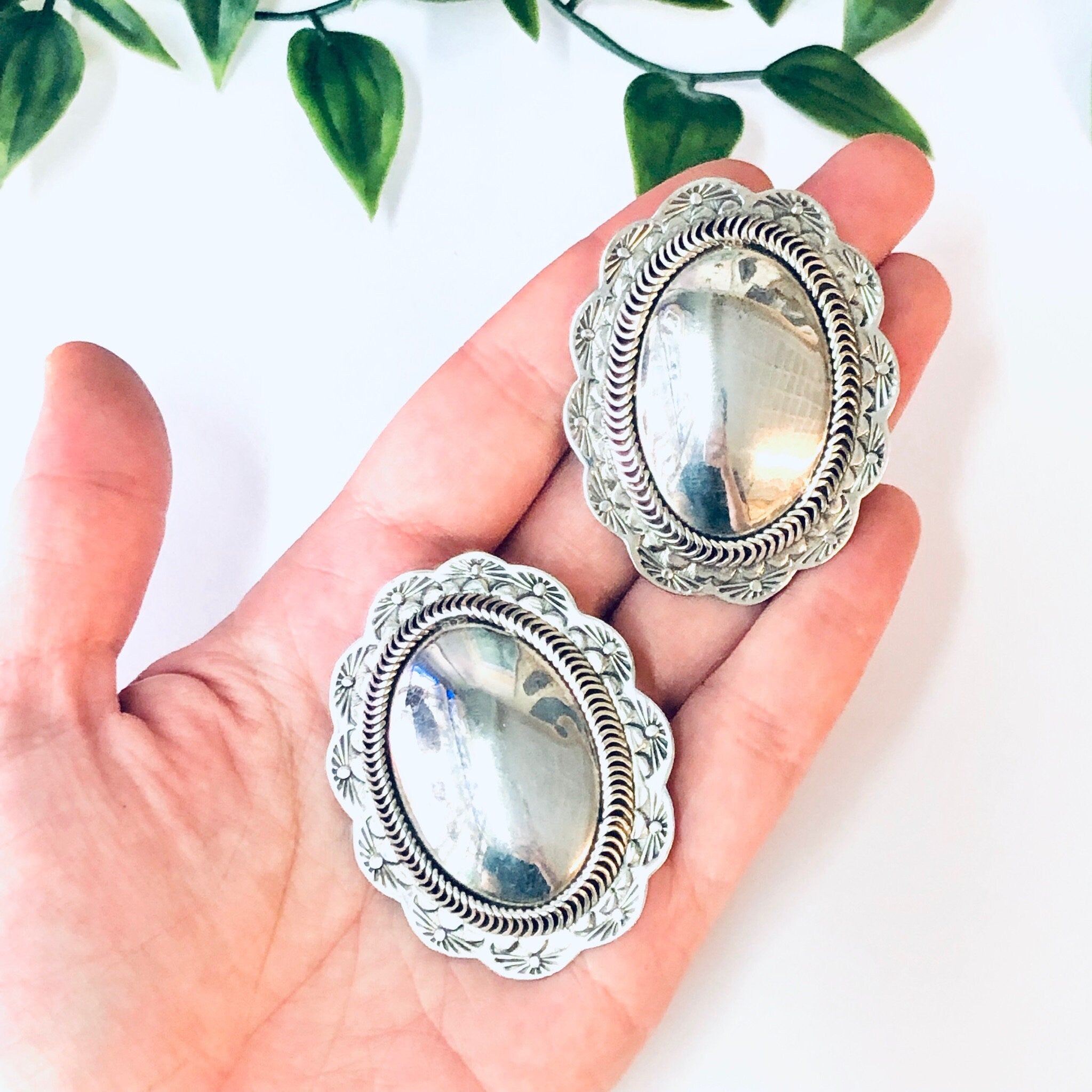 Vintage Earrings, Silver Earrings, Concho Earrings, Unique Jewelry, Clip On Earrings, Large Earrings, Taxco Jewelry, Taxco Earrings, 925