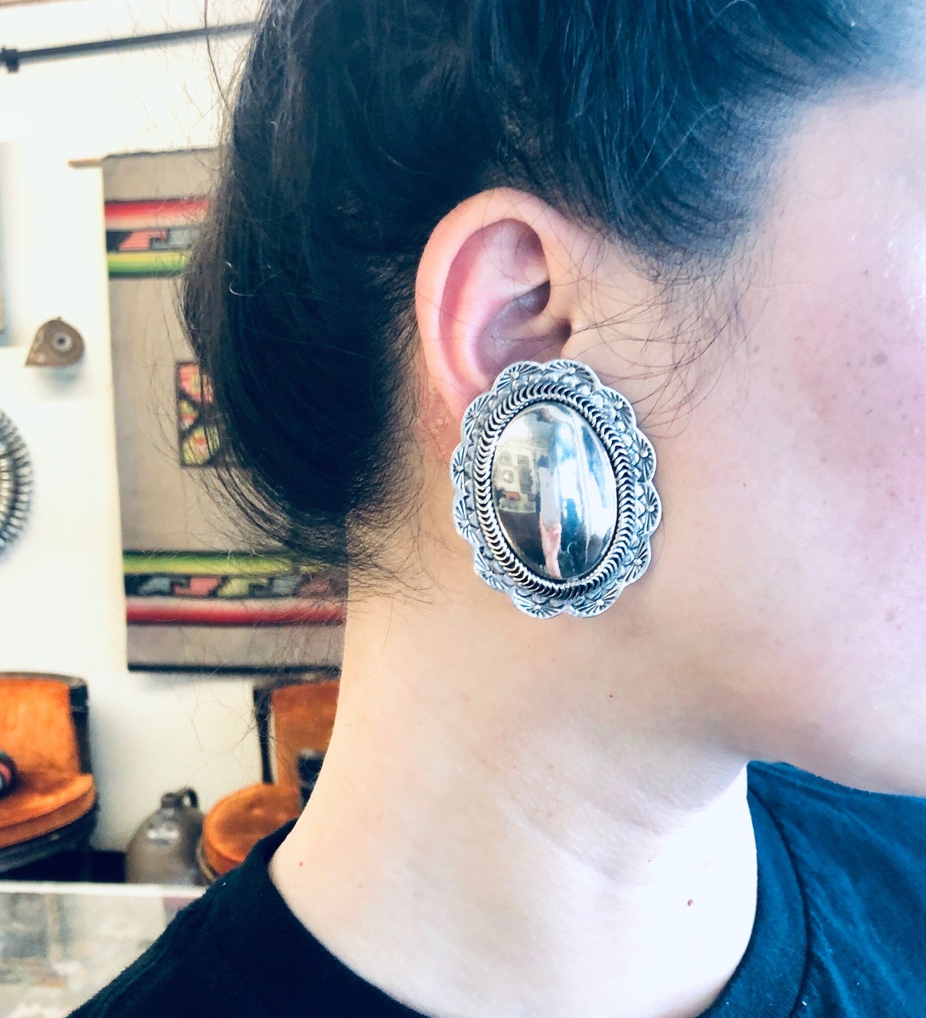 Vintage Earrings, Silver Earrings, Concho Earrings, Unique Jewelry, Clip On Earrings, Large Earrings, Taxco Jewelry, Taxco Earrings, 925