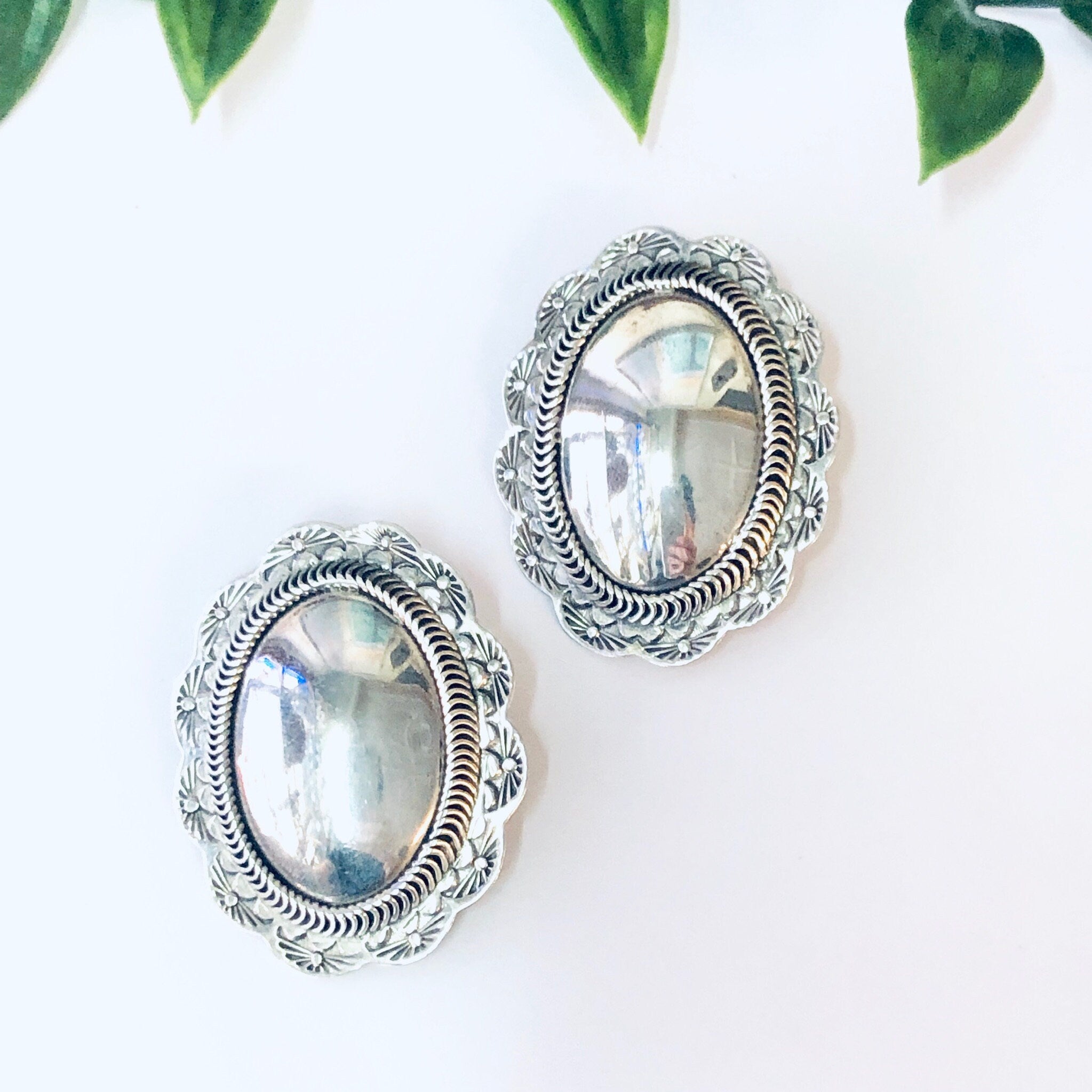 Vintage Earrings, Silver Earrings, Concho Earrings, Unique Jewelry, Clip On Earrings, Large Earrings, Taxco Jewelry, Taxco Earrings, 925