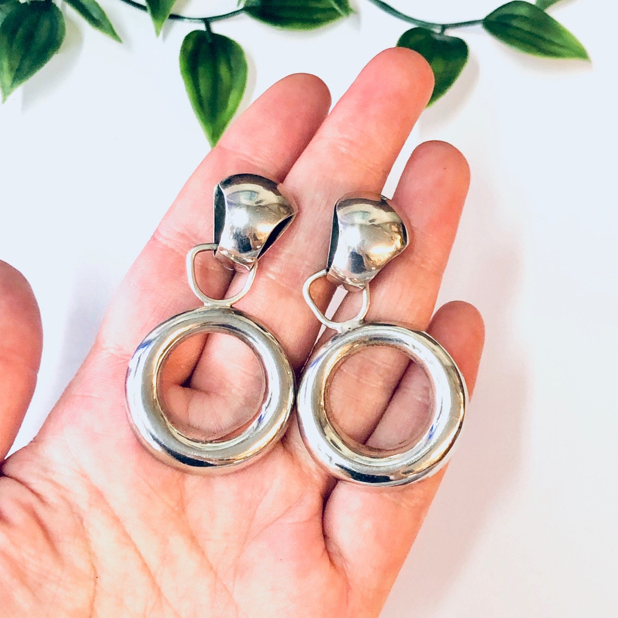 Vintage Earrings, Silver Earrings, Clip On Earrings, Unique Jewelry, Geometric Earrings, Minimalist Style, Funky Jewelry, 925 Earrings
