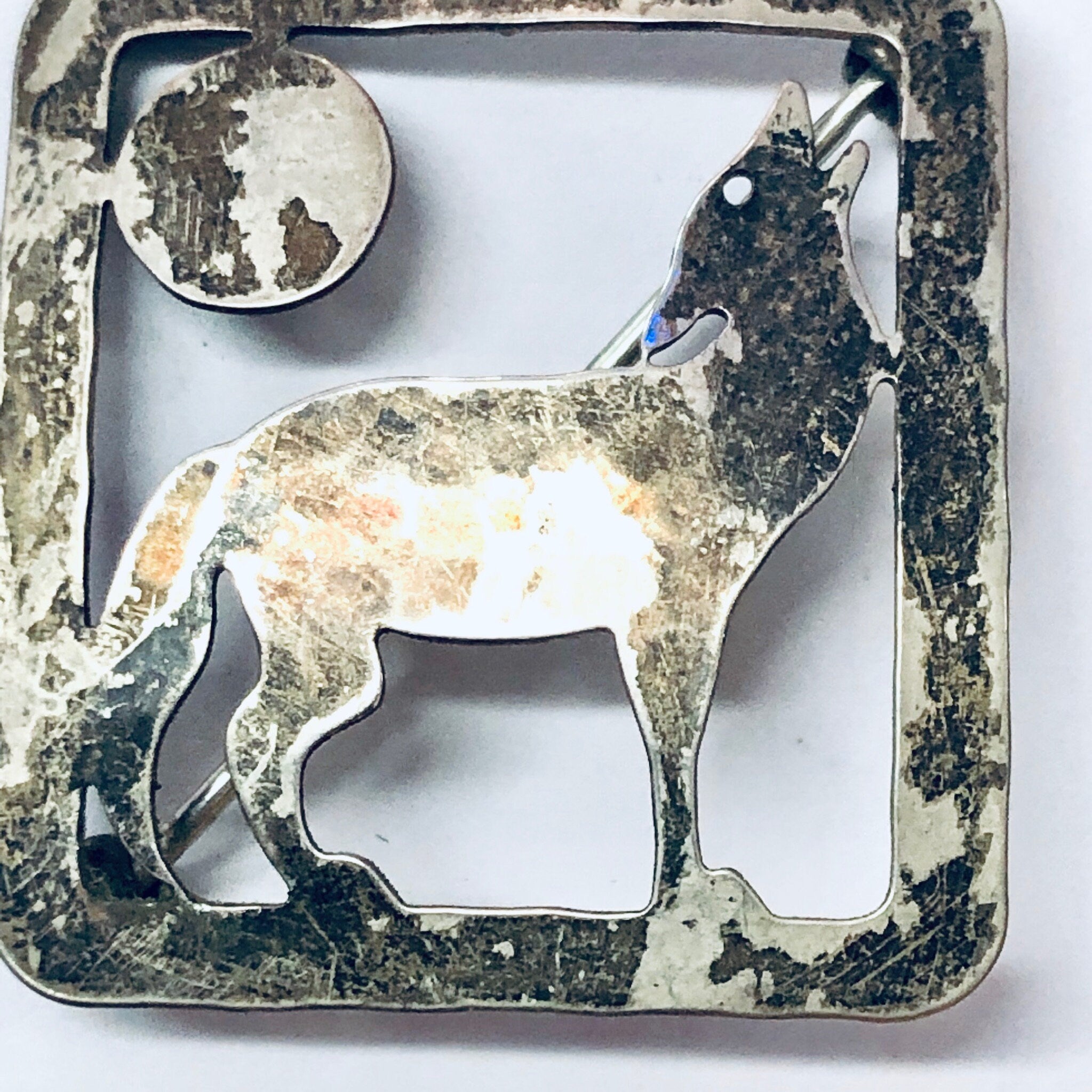 Vintage Brooch, Vintage Pin, Silver Brooch, Wolf Pin, Wolf Jewelry, Howl at the Moon, Wolf Howl, Cut out Pin, Animal Jewelry, Moon Pin, 925