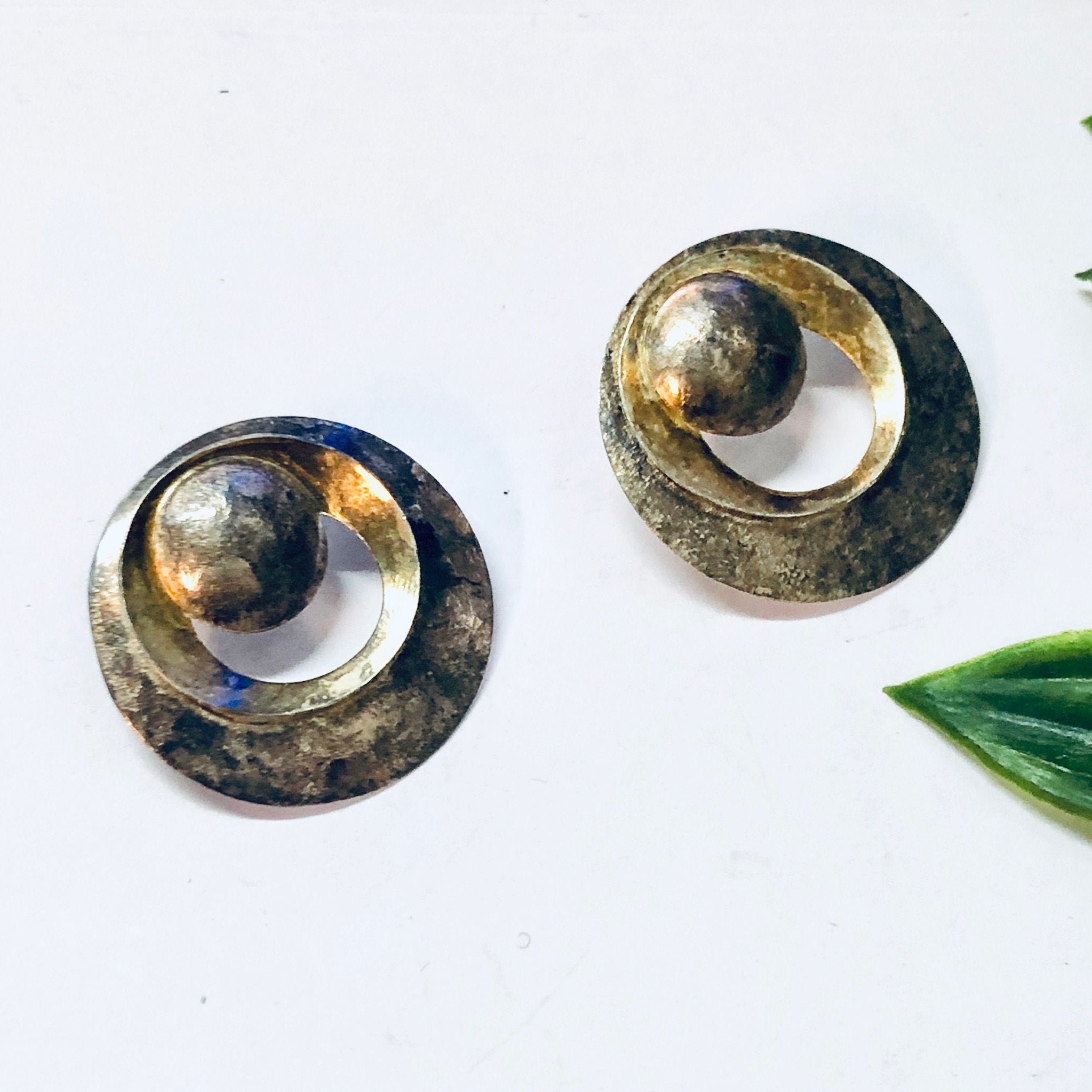 Vintage Earrings, Silver Earrings, Round Earrings, Statement Jewelry, Vintage Jewelry, Pierced Ears, Unique Jewelry, Circle Earrings, 925