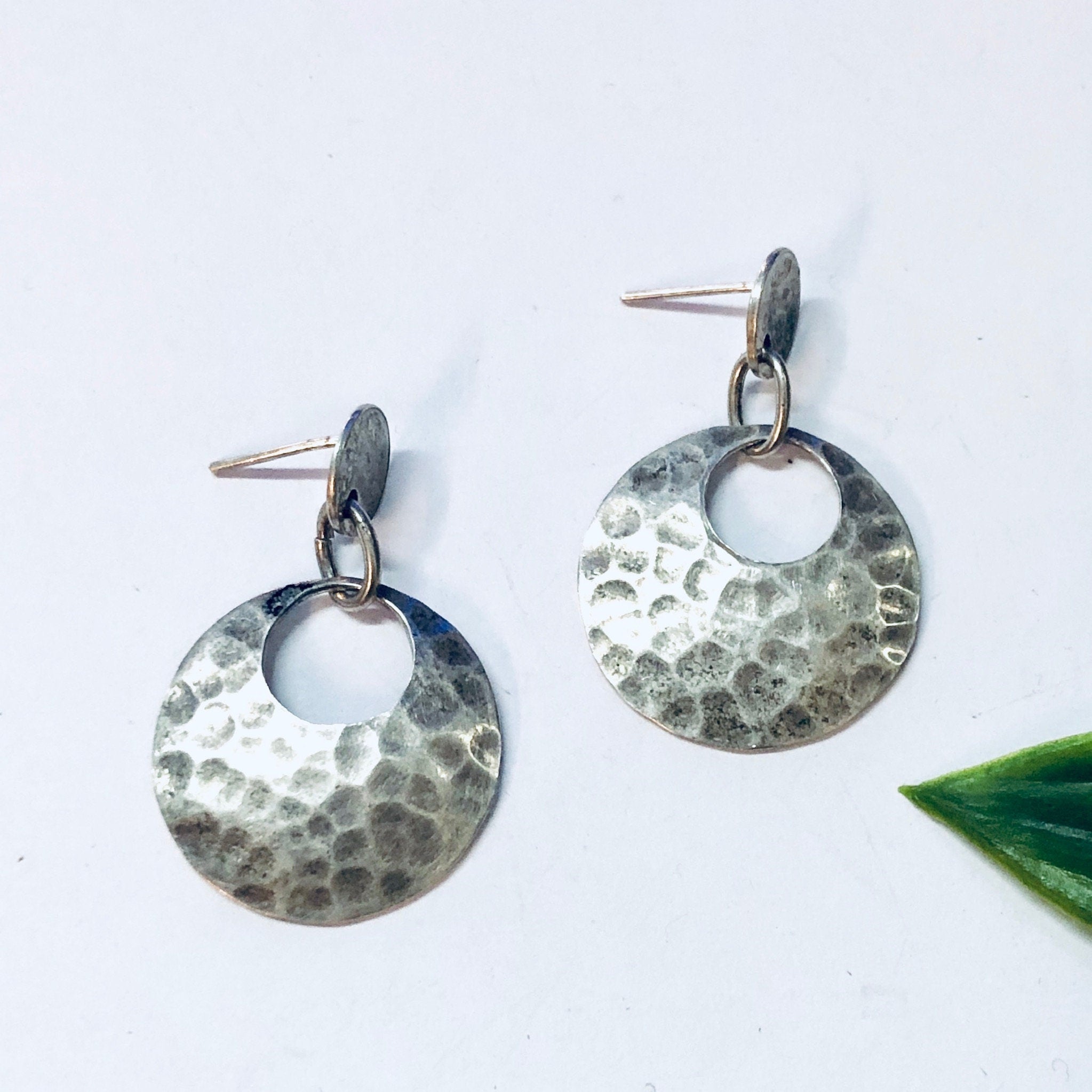 Vintage Earrings, Silver Earrings, Hammered Silver, Hammered Earrings, Pierced Ears, Dangle Earrings, Vintage Jewelry, Unique Earrings, 925