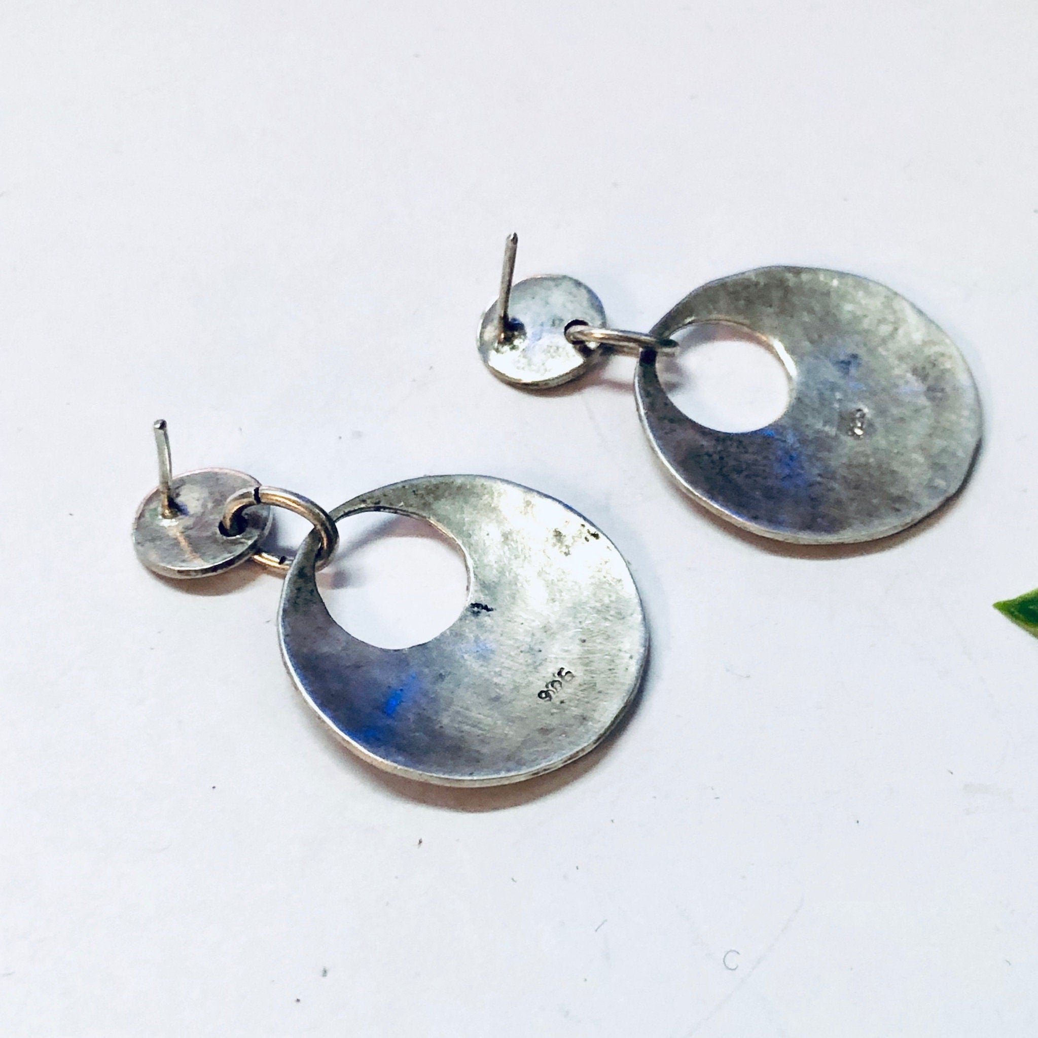 Vintage Earrings, Silver Earrings, Hammered Silver, Hammered Earrings, Pierced Ears, Dangle Earrings, Vintage Jewelry, Unique Earrings, 925