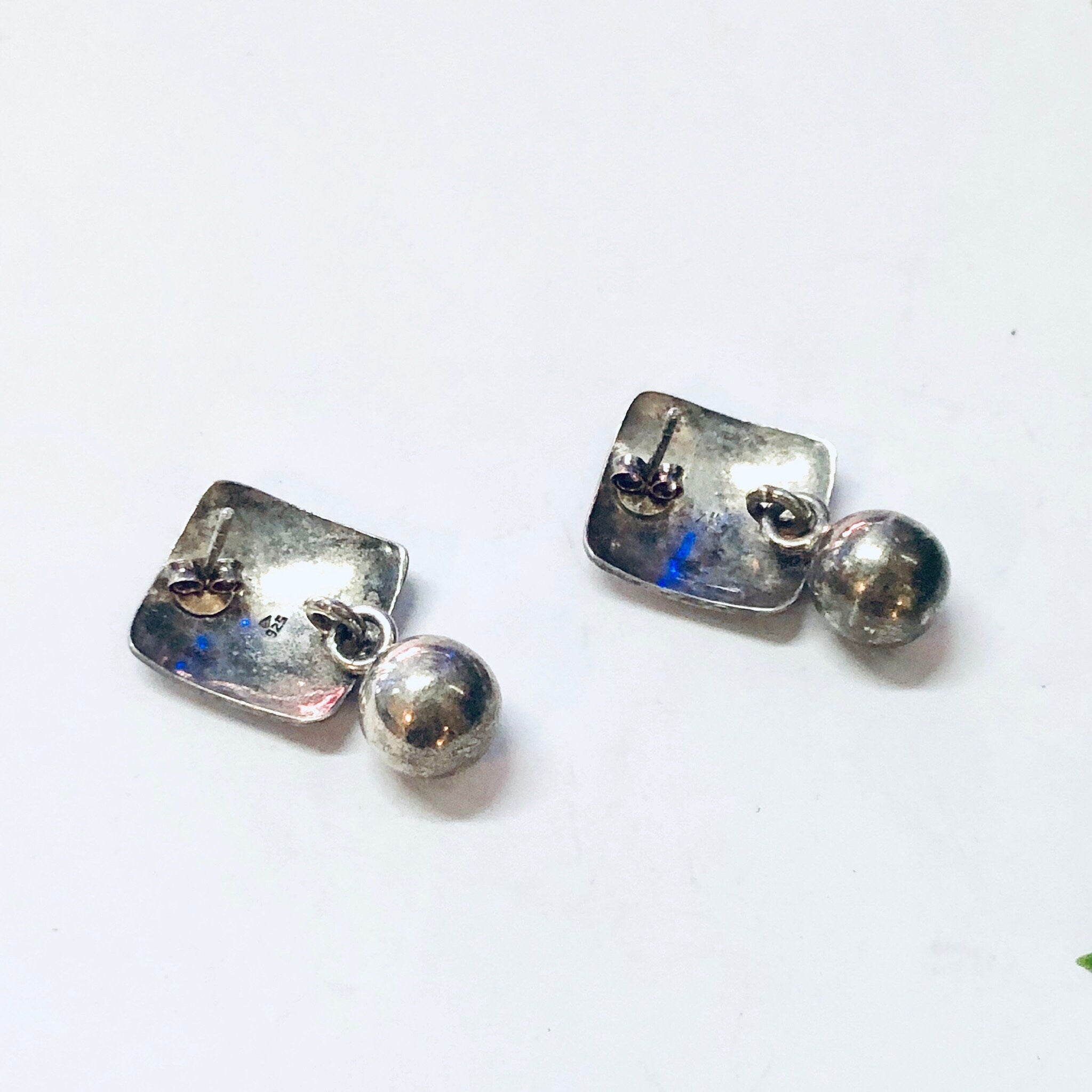 Vintage Earrings, Silver Earrings, Geometric Jewelry, Pierced Ears, Unique Earrings, Vintage Jewelry, Square Earrings, Simple Jewelry, 925